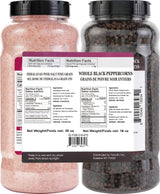 52USA Whole Black Peppercorns 18 oz + Himalayan Pink Salt (Fine Grain) 39 oz, Salt and Pepper Grinder, Black Peppercorn Refil, Kosher, Pink Himalayan