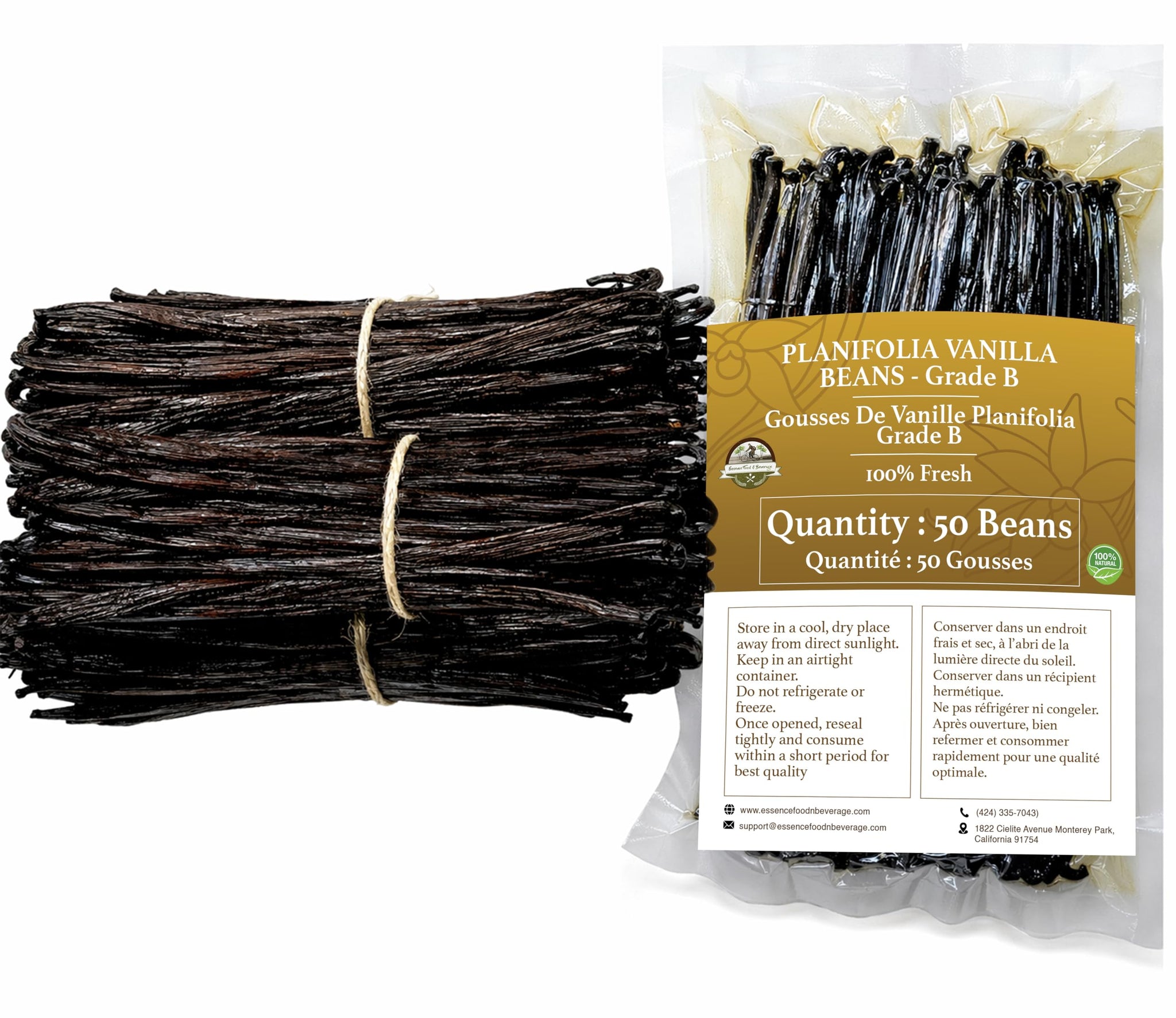 50 Vanilla Beans Grade B for Making Vanilla Extract, Vanilla Beans Bulk for Extract Grade 5 inches, Perfect for Homemade, baking and cooking. (50