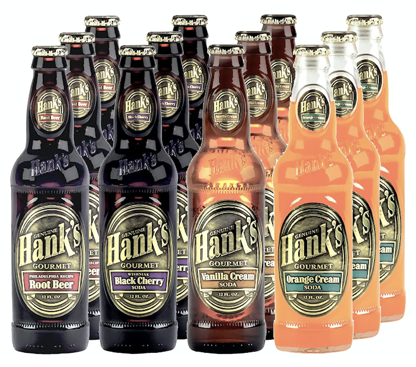 [Pack of 12][4 Flavor] Hank's Gourmet Sodas Variety Pack (Root Beer, Orange Cream, Vanilla Cream, Wishniak Black Cherry) - 12 Fl Oz