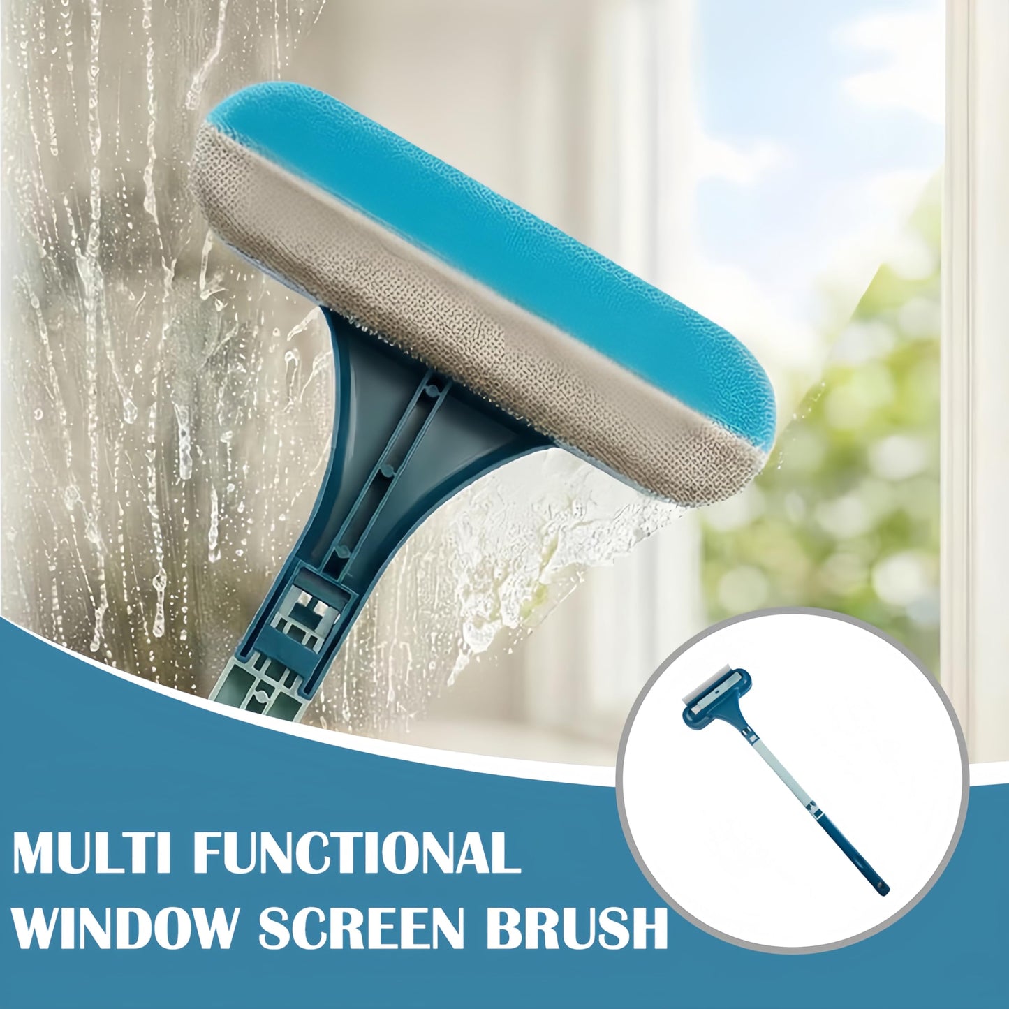 2-in-1 Multi-Purpose Cleaning Brush, New Window Screen Cleaner Tool with Squeegee, Mesh Screen Cleaner, Window Cleaner Tool for Window, Door, Porch