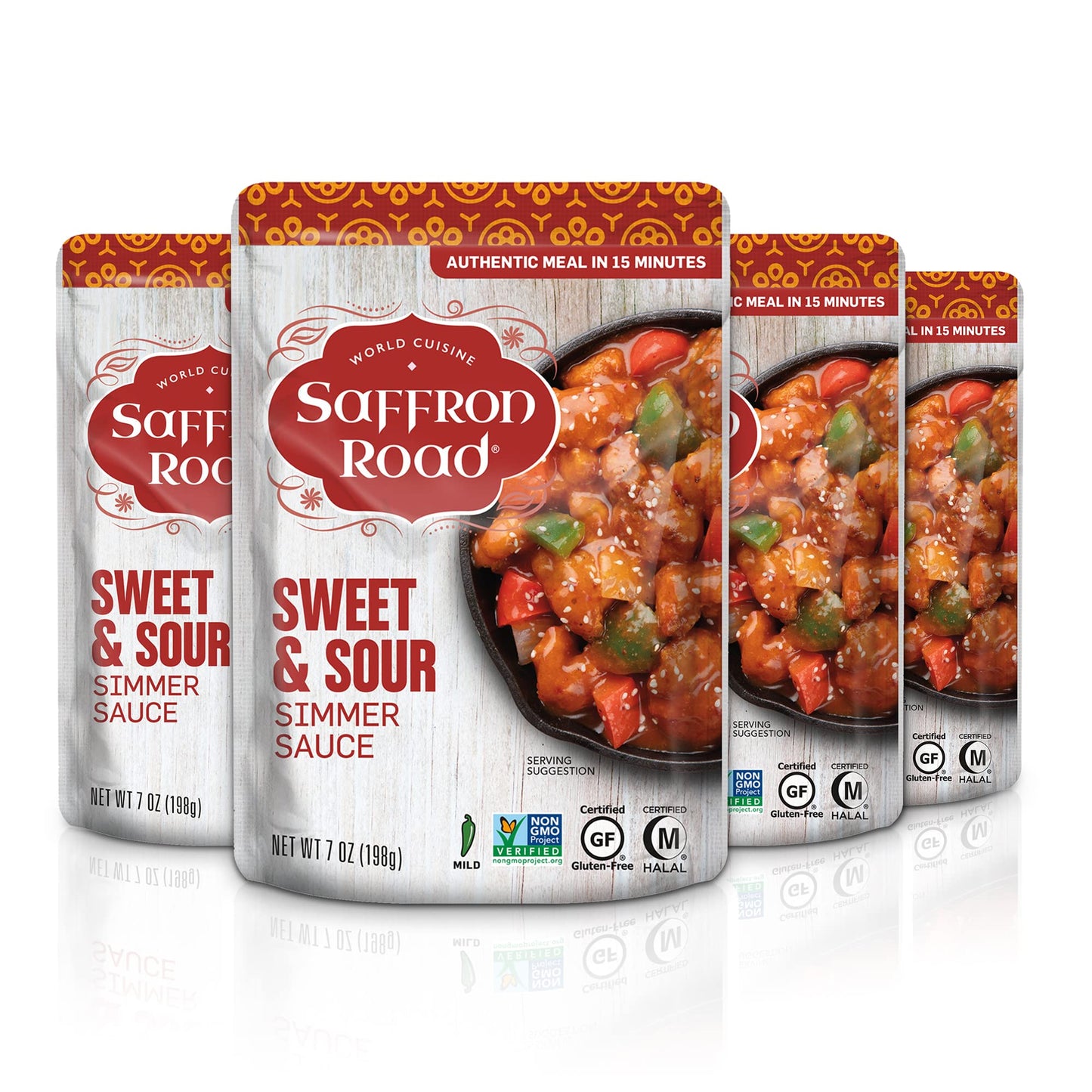 Saffron Road Sweet and Sour Simmer Sauce | Globally Inspired Simmer Sauce | Gluten-free, Vegan, Non-GMO, and Certified Halal and Kosher | 7.0oz Pouch