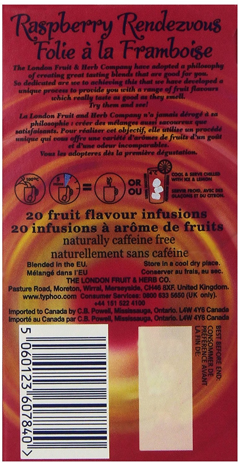 London Fruit & Herb Company Raspberry Rendezvous Tea, 20 Tea Bags, 1.4 Oz