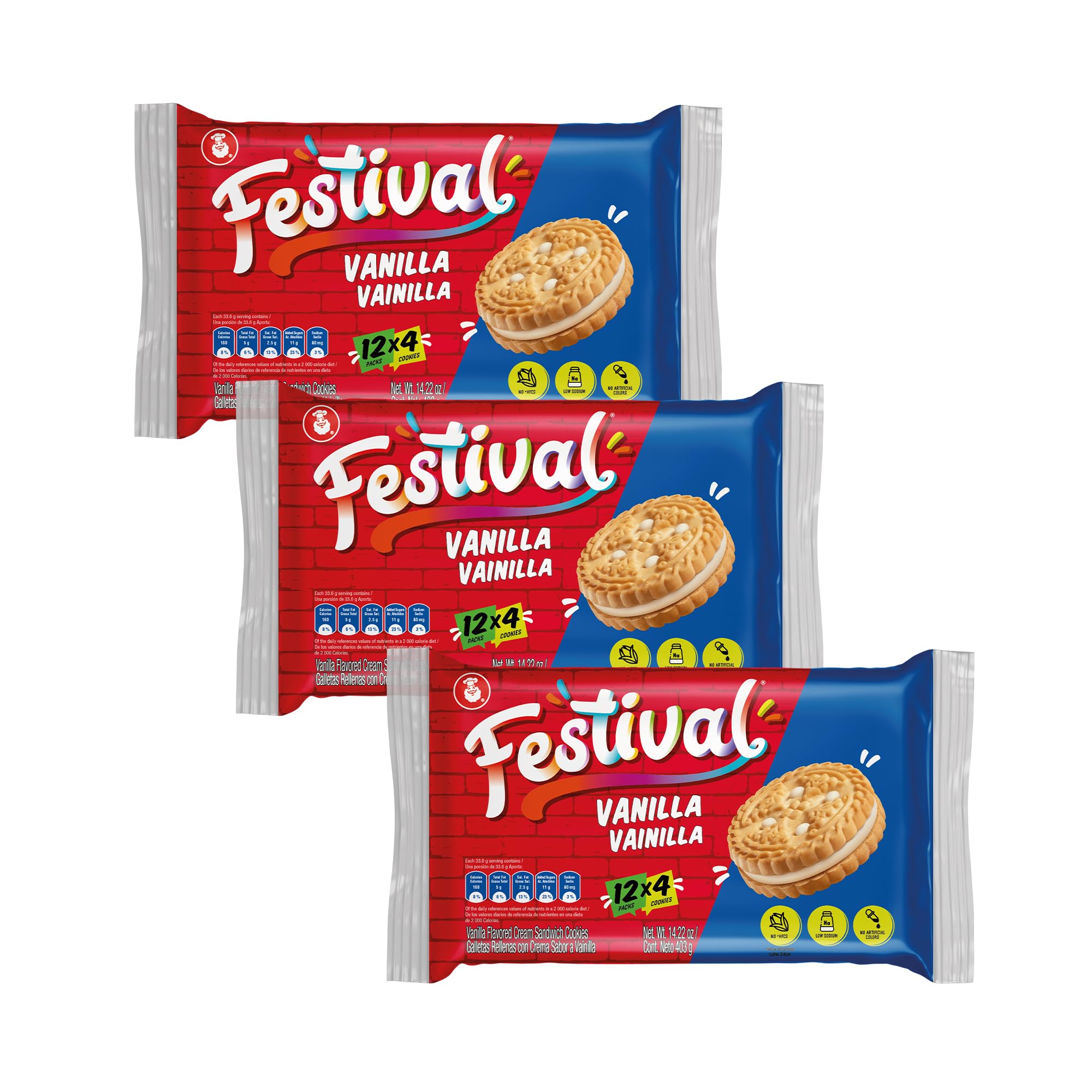 Festival Vanilla Cookies, Vanilla Cream Sandwich, 14.22 oz (Pack of 3)