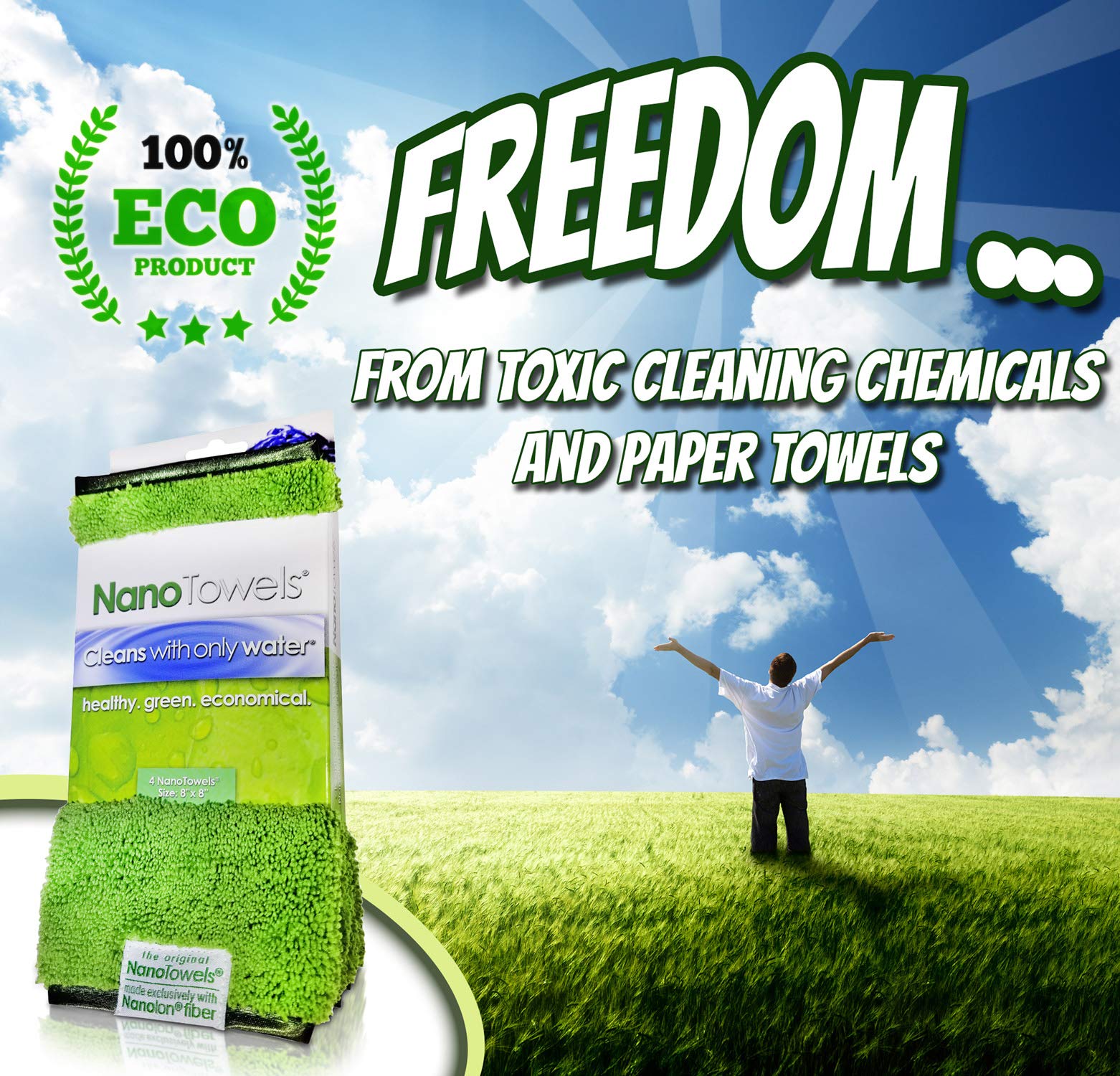 Life Miracle Nano Towels Minis - Amazing Eco Fabric That Cleans Virtually Any Surface with Only Water. Travel Size. No More Paper Towels Or Toxic