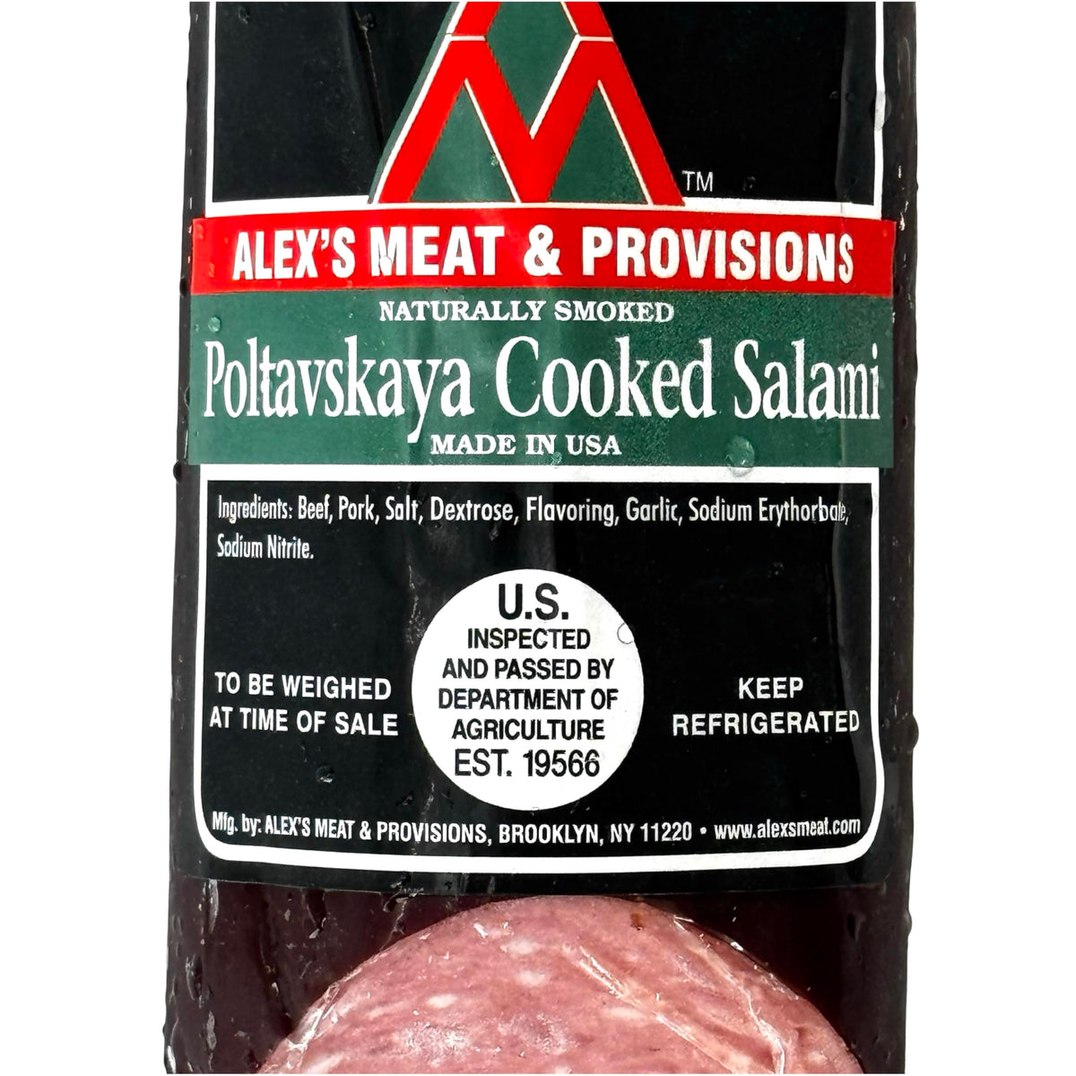 Alex’s Meat - Poltavskaya Cooked Salami - Traditional Eastern European Pork & Beef Sausage, Fully Cooked, Mildly Spiced and Juicy, Deli-Style Cold Cut