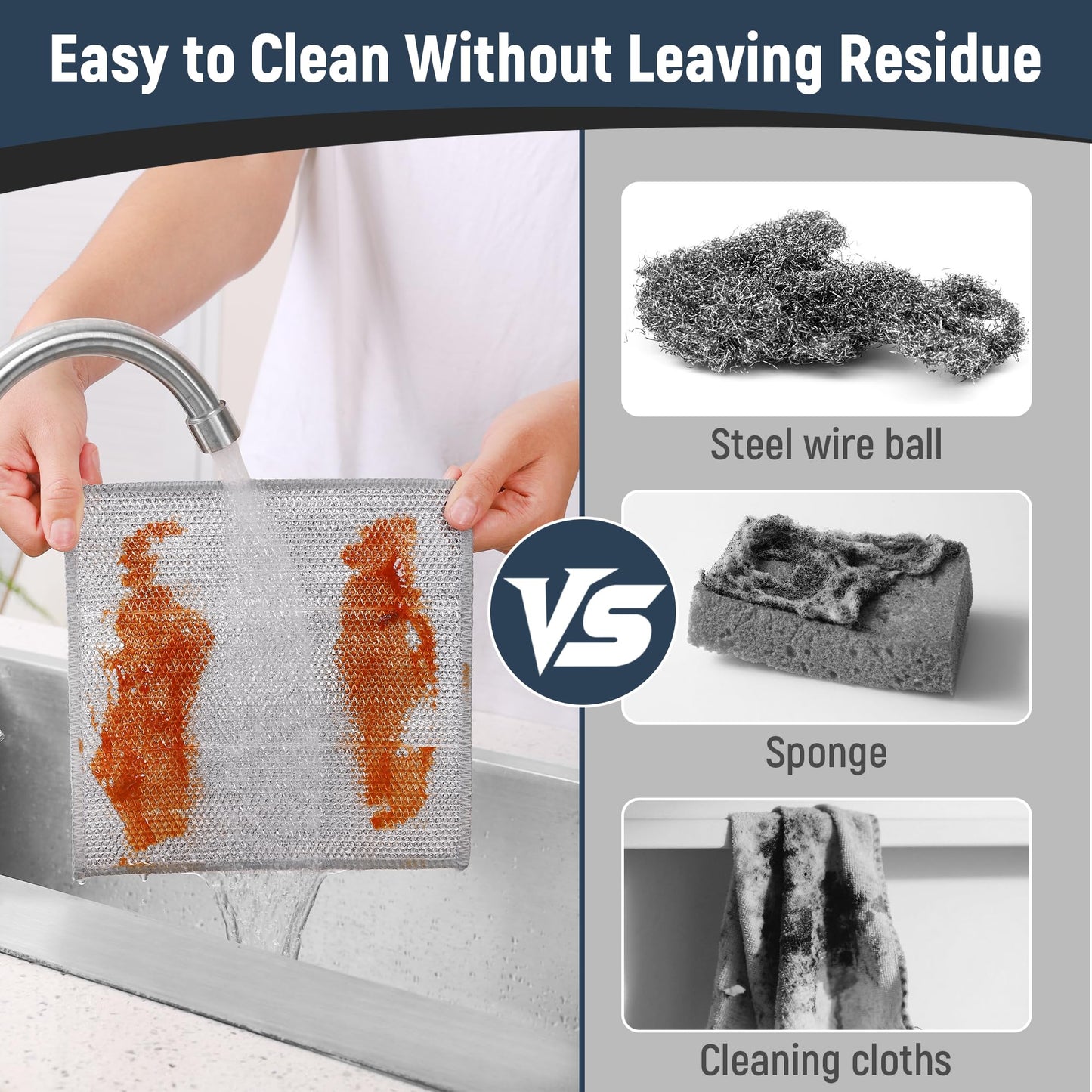 3 Layers Non Scratch Wire Dish Cleaning Supplies 12PCS - Wire Dishwashing Rag Home Essentials-Reusable Steel Wool Scrubber Washcloths,Kitchen Towels