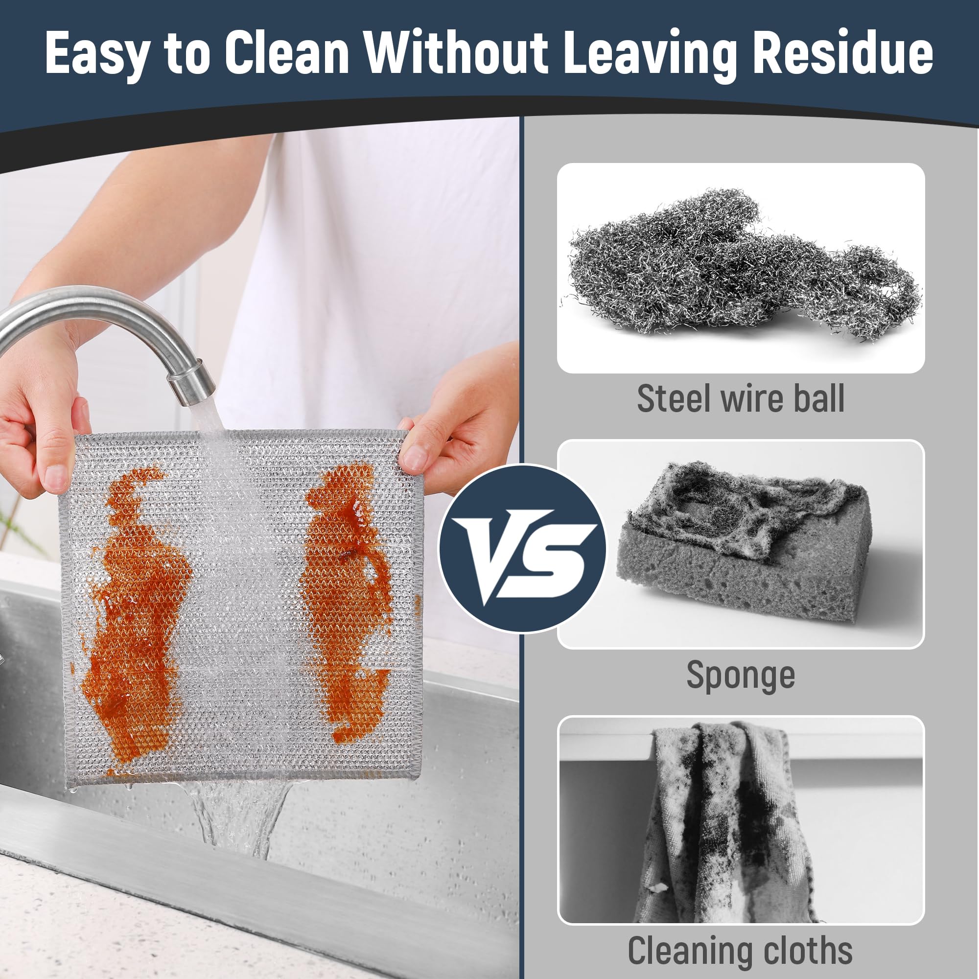 3 Layers Non Scratch Wire Dish Cleaning Supplies 12PCS - Wire Dishwashing Rag Home Essentials-Reusable Steel Wool Scrubber Washcloths,Kitchen Towels