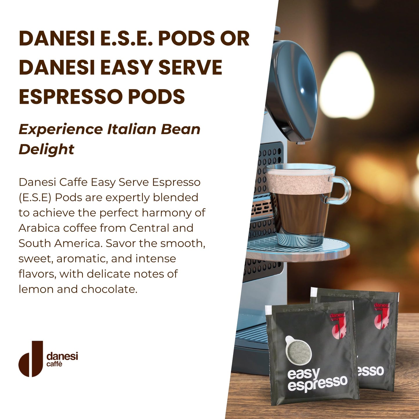 Danesi Caffe Italian ESE Coffee Pods - Medium Roast Easy Serve Espresso Pods for Espresso Machines for Home and Office - Made from Premium Italian