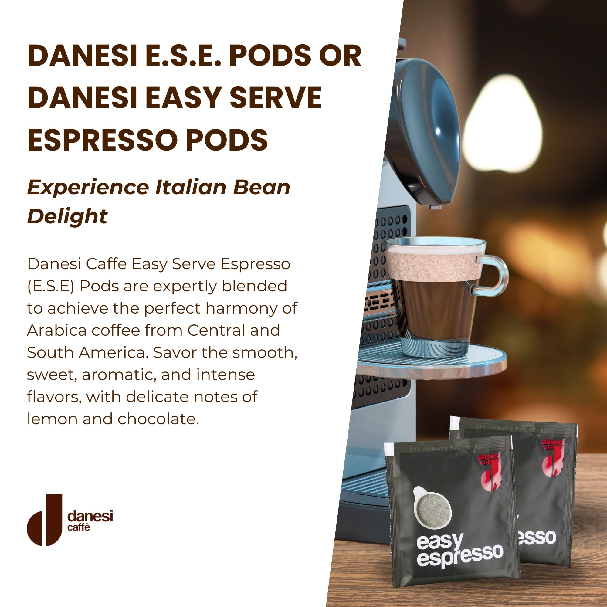 Danesi Caffe Italian ESE Coffee Pods - Medium Roast Easy Serve Espresso Pods for Espresso Machines for Home and Office - Made from Premium Italian