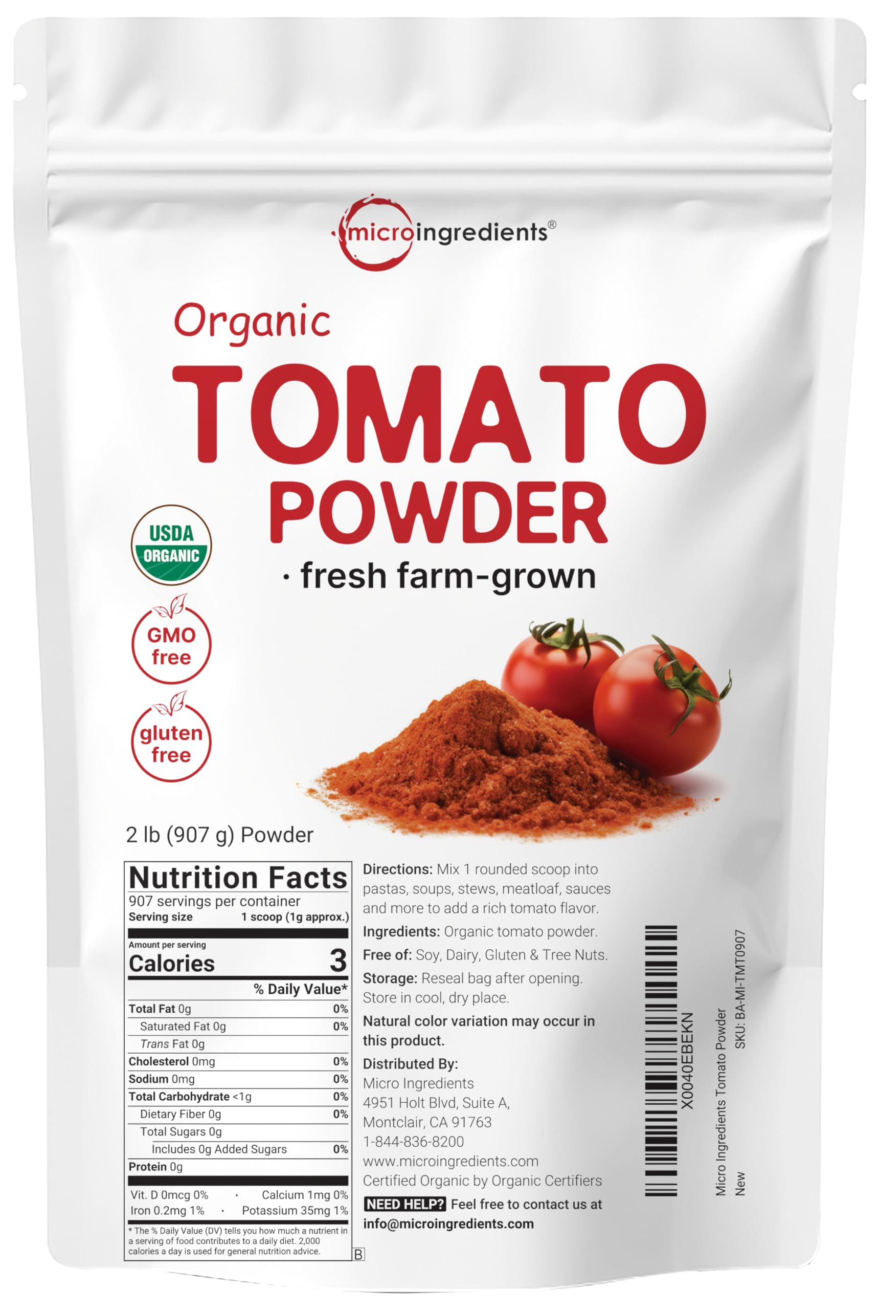 Organic Tomato Powder, 2lbs | Fresh Freeze-Dried Farm Grown Tomatoes Source | Raw Savory Flavor | Great for Cooking or Baking | Non-GMO, Vegan