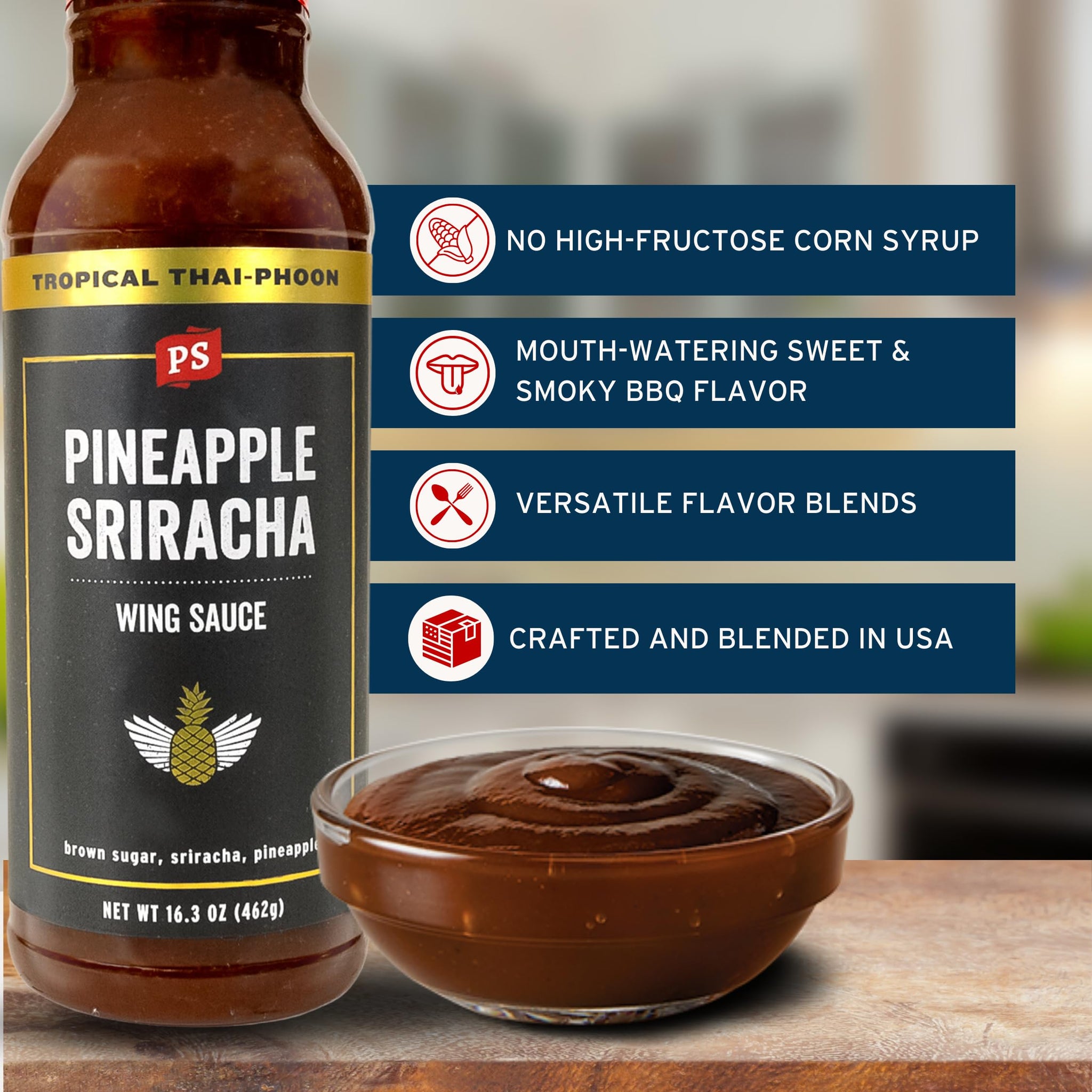PS Seasoning Pineapple Sriracha Chicken Wing Sauce - Sweet, Spicy, and Tangy All-Purpose Hot Wing Sauce for Dipping, Tossing, Glazing, Marinating