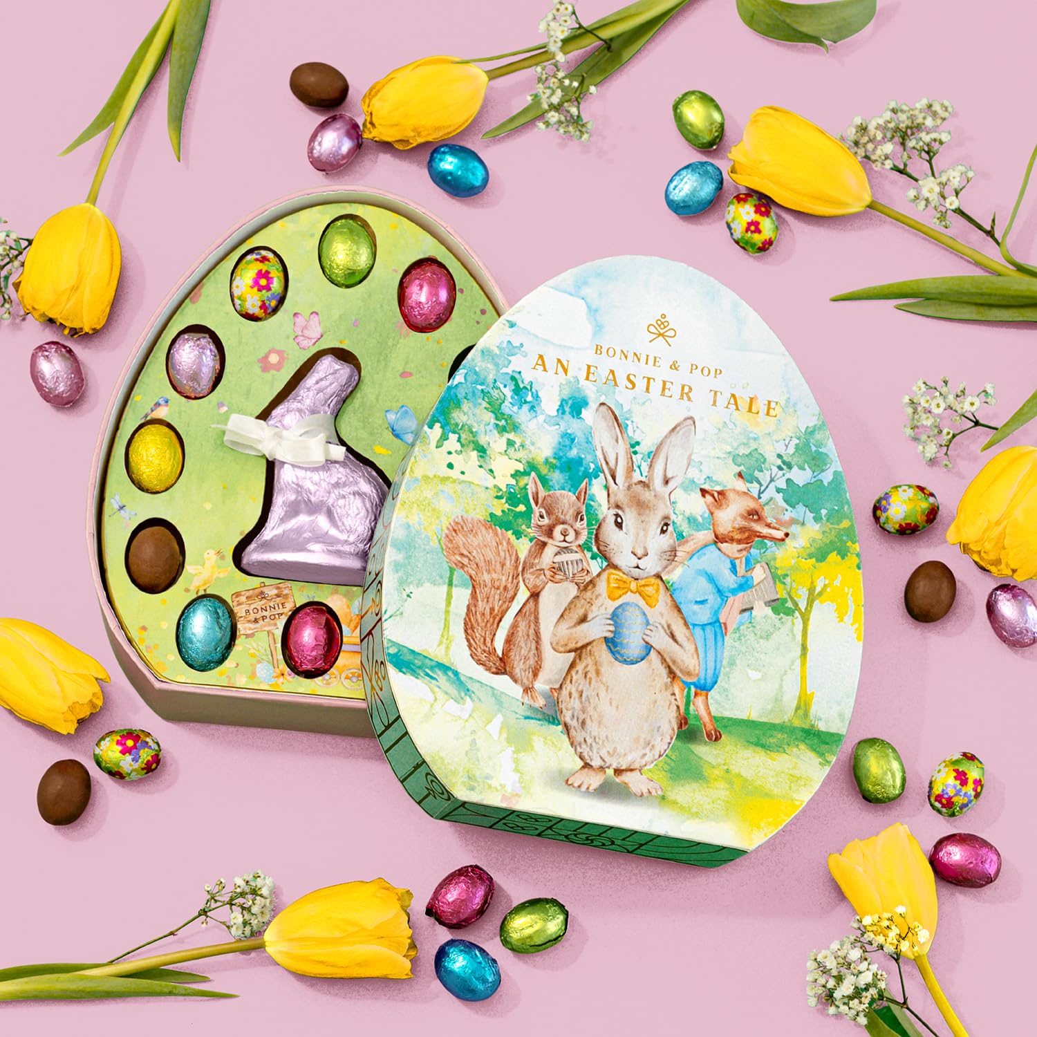 Easter Chocolate Gift Egg with Foiled Bunny & Chocolate Eggs - Decorative Easter Egg Gift Box, Gourmet Milk Chocolate Candy Assortment, Spring Easter