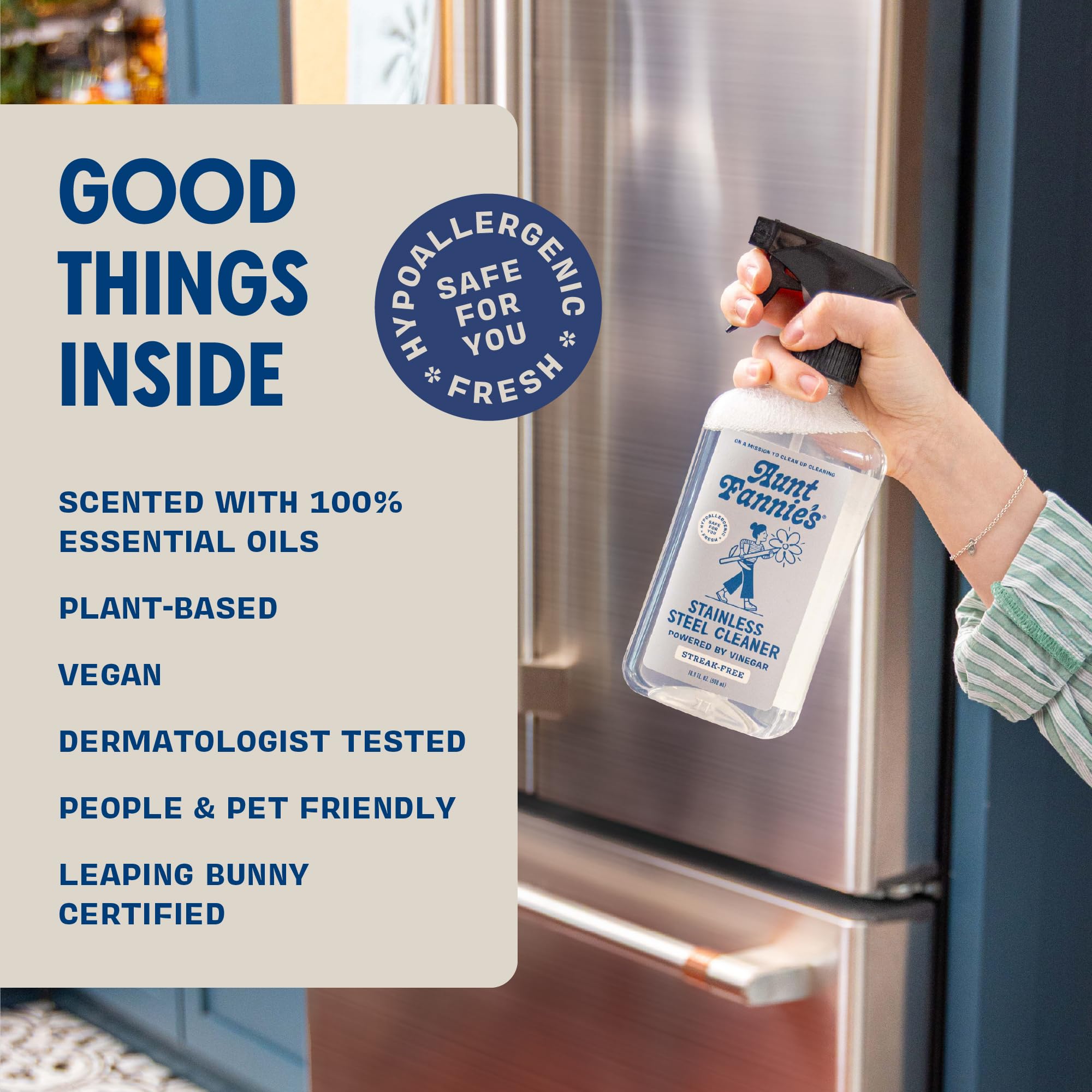 Aunt Fannie's Stainless Steel Spray Cleaner, Powered by Vinegar, Fingerprint and Residue Remover for Refrigerator, Dishwasher, Oven, Grill, Sink