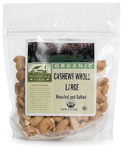 Woodstock Cashews, Whole Large, Roasted & Salted, Organic, 7-Ounce Bags (Pack of 4)