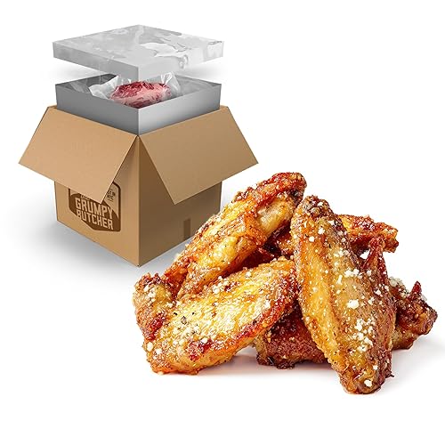 Grumpy Butcher Heritage Chicken Wings Cooked & Microwaveable, 2 Pack (20 oz each) - Premium Garlic Parmesan Rub Fully-Cooked Wings - Microwaves from