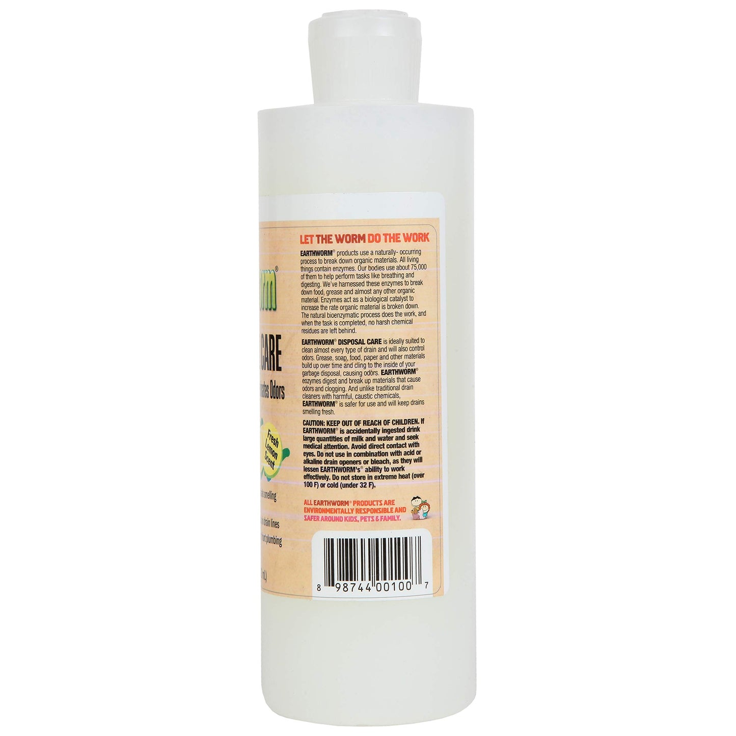 Earthworm Garbage Disposal Cleaner and Odor Eliminator/Disposal Care Removes Buildup, Cleans, and Freshens your Kitchen Sink - 16 Oz, Fresh Lemon