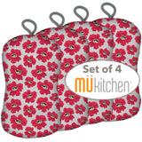 MÜkitchen Premuim Sponge for Dishes and Household Cleaning | Microfiber Print and Non-Scratch Scrub Pad | Set of 4 | (Petals)