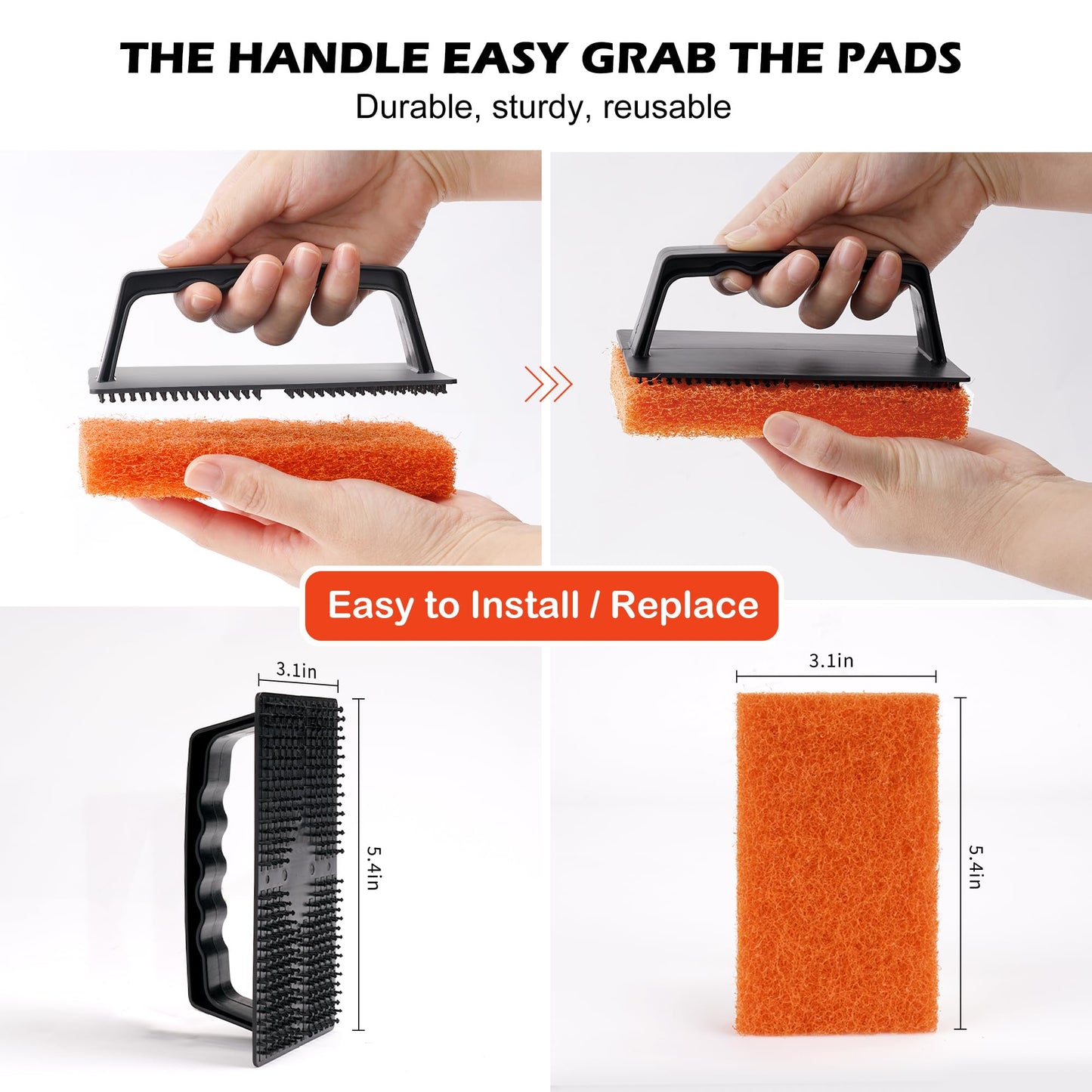 Griddle Cleaning Pads for Blackstone Flat Top, Non-Scratch Grill Scrub Pads, Bathroom Scrubbing Pads, Pool Scrub Brush, Shower Tile (5 Pads + Handle)