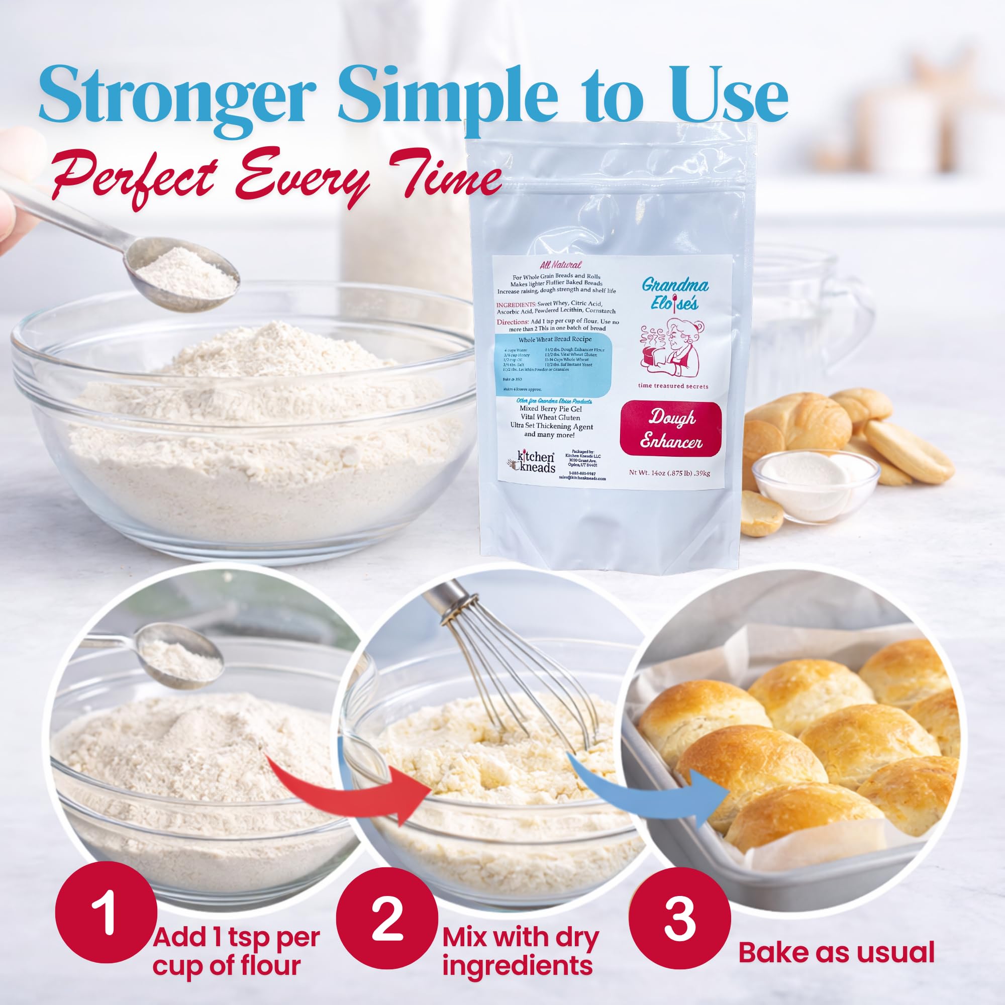 Grandma Eloise’s Dough Conditioner for Bread Baking - 14 Oz - Improves Rise, Texture & Shelf Life - Makes Soft, Fluffy Whole Wheat & White Bread