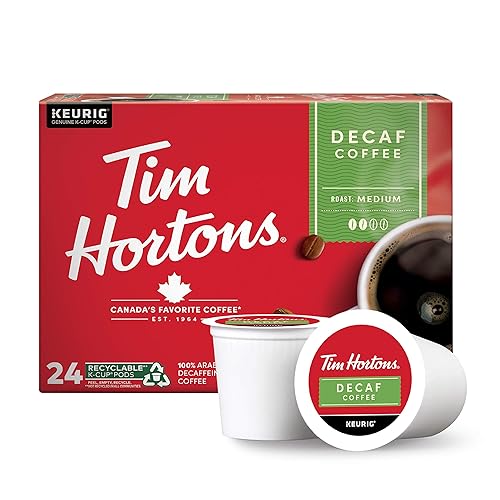 Tim Hortons Decaf, Medium Roast Coffee, Single-Serve K-Cup Pods Compatible with Keurig Brewers, 24ct K-Cups