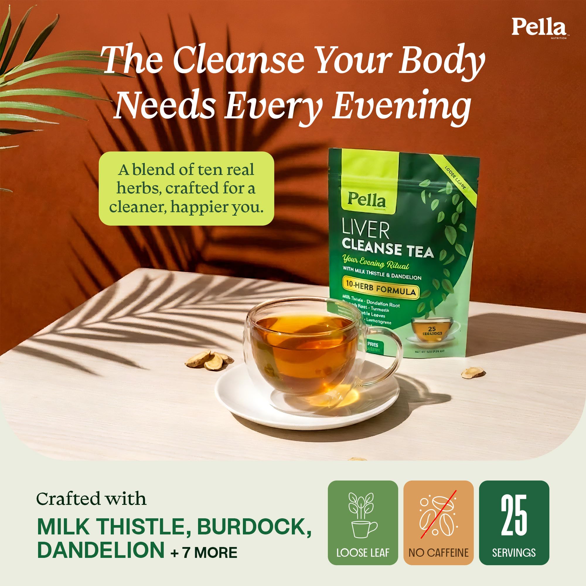 Liver Cleanse Tea - 10-Herb Formula with Milk Thistle Dandelion Burdock Turmeric Ginger Nettle Leaves Peppermint Lemongrass Licorice & Fennel - Vegan