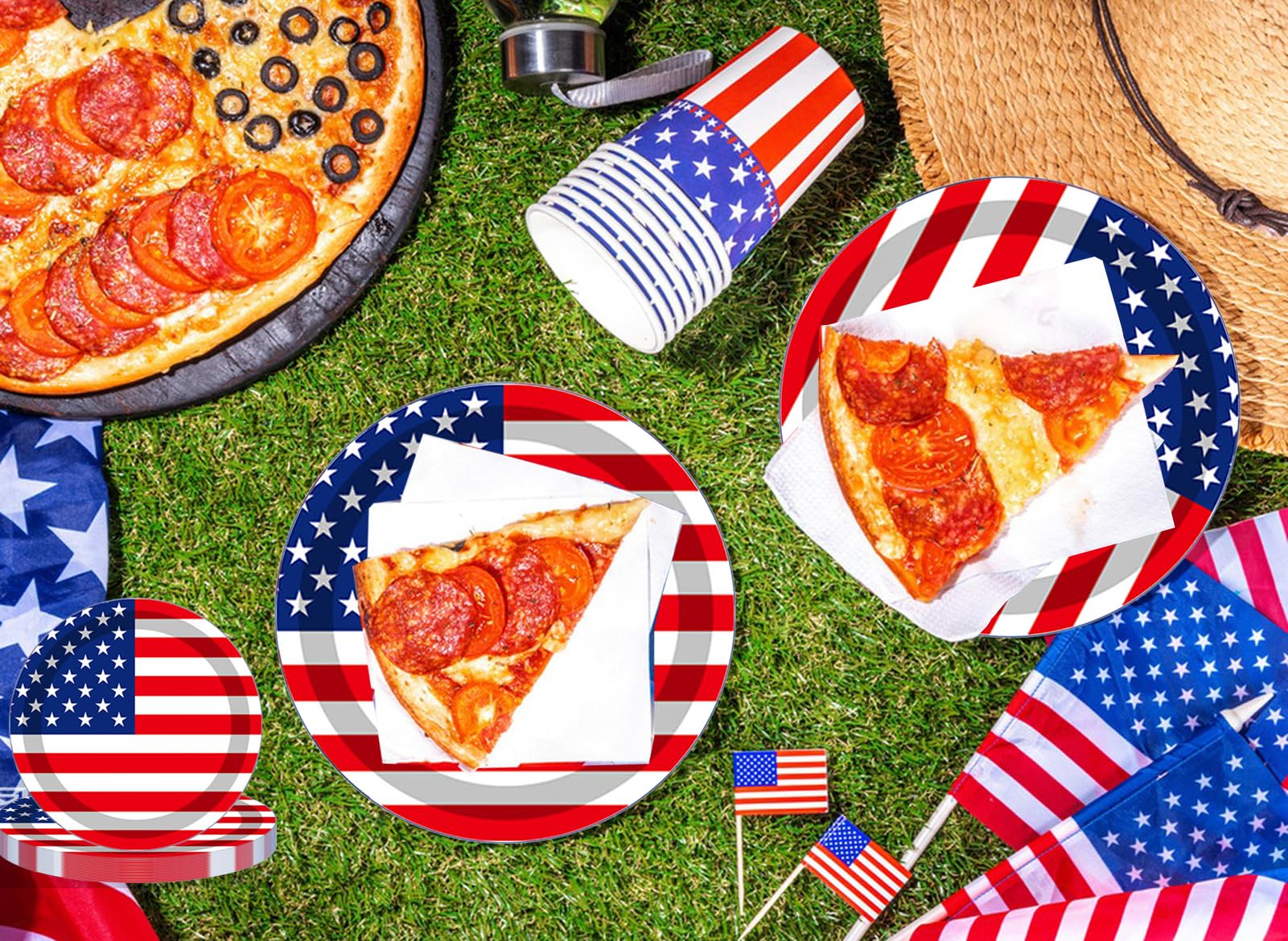 QXBXYHM 25pcs Independence Day Paper Plates 4th of July Round Disposable Plates 9 Inch American Flag Patriotic Decorative Tableware Stripes Star Plate