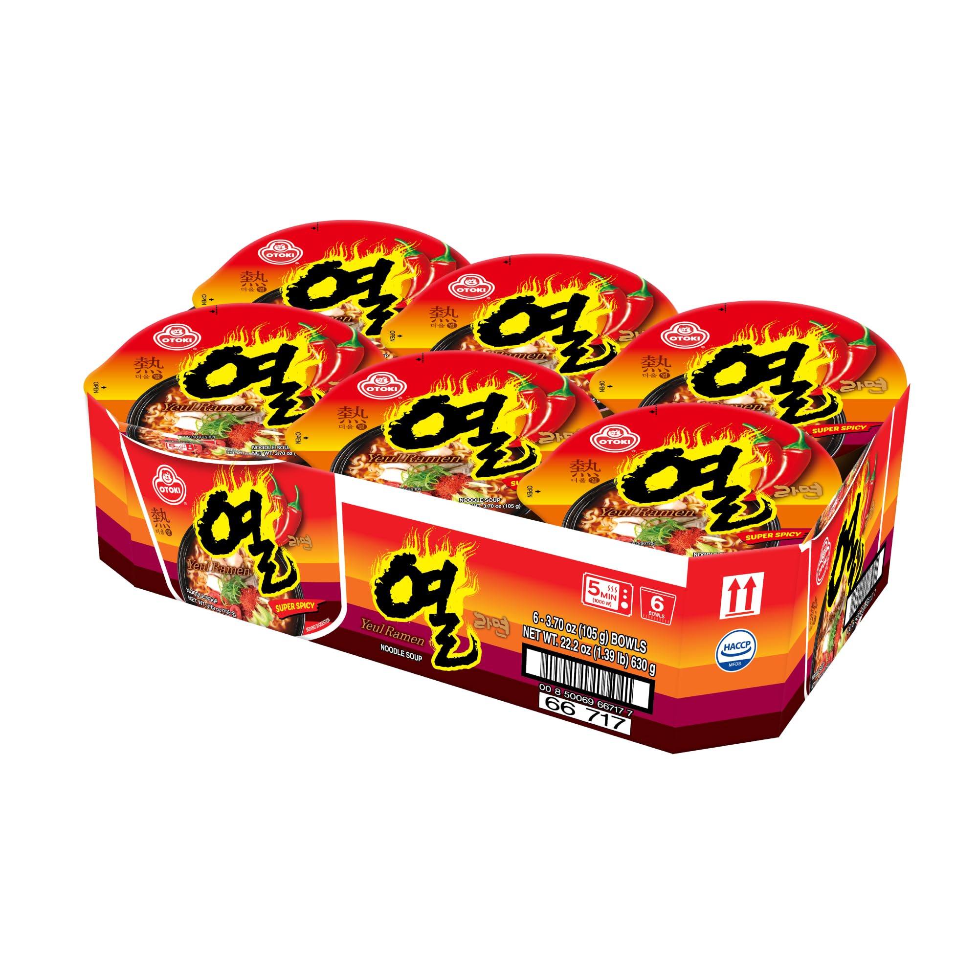 OTOKI Yeul Ramen Bowl - Super Spicy Korean Ramen with Savory Broth, Chewy Noodles, 3.70oz (Pack of 6)