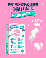 Milliways Bubblemint | Plastic Free Gum | Xylitol, Aspartame-Free, Sugar-Free, Plant-Based, Natural Chewing Gum | 120 Pieces Total (12 Packs of 10