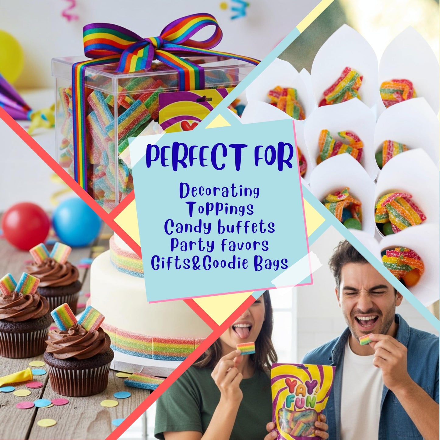 Halal Sour Rainbow Belt Bites | 2 Pound Bag | Halal Sour Mini Rainbow Belt Candy | Snack Size Bulk Gummy Candy for Sharing, Parties & Events, Candy