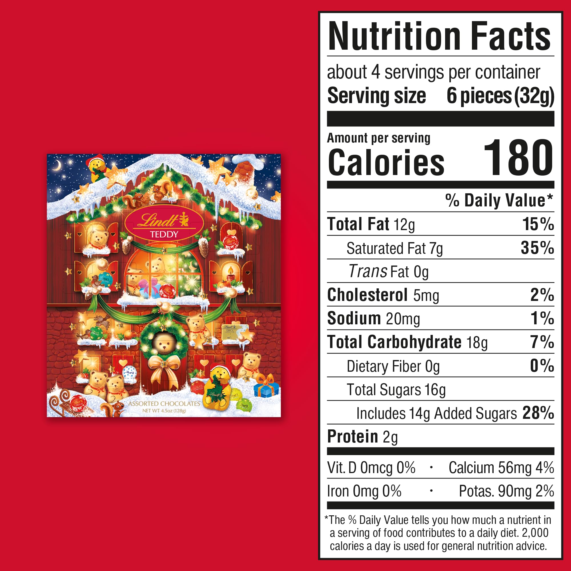 Lindt Holiday Teddy Bear Advent Calendar Assorted Chocolate Candy, 4.5 oz.