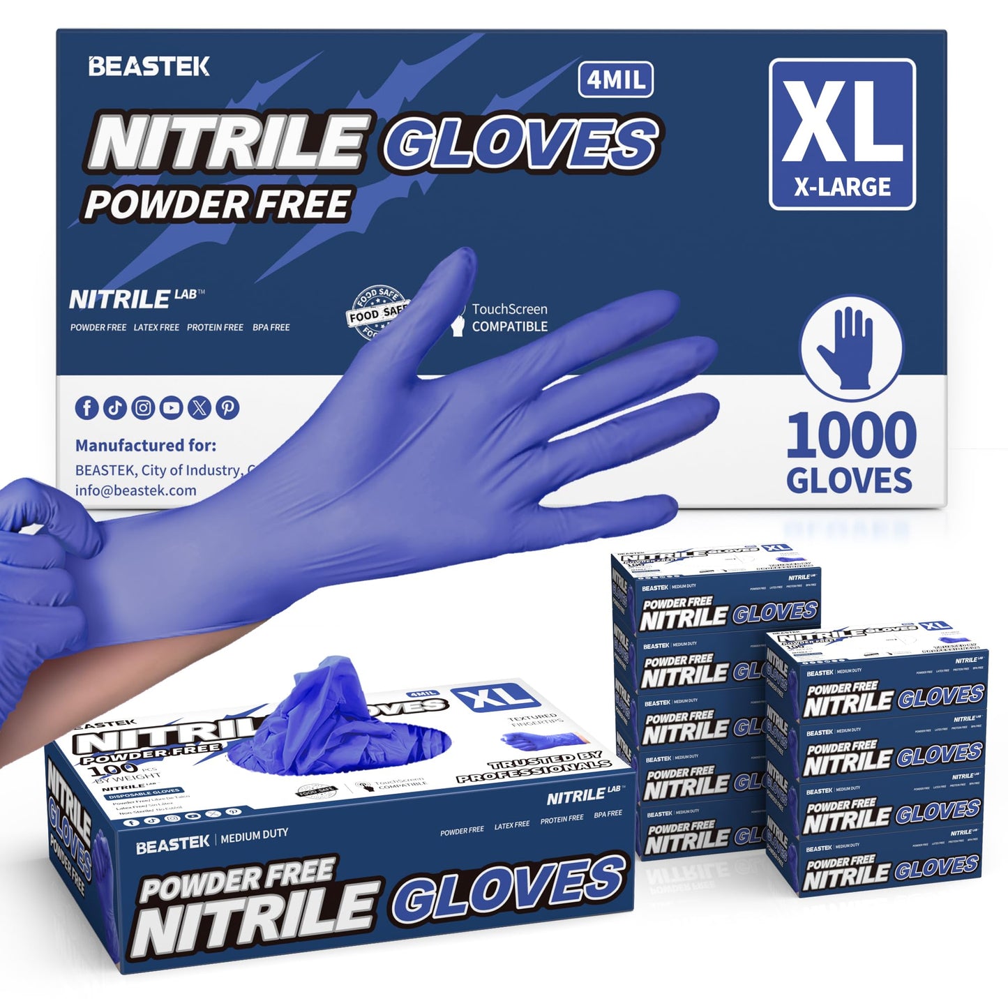 Beastek Nitrile Exam Gloves, 4 Mil 1000 Pcs, Powder-Free Latex-Free Medical Cooking Food-Safe Disposable Gloves, Blue Violet (X-Large)