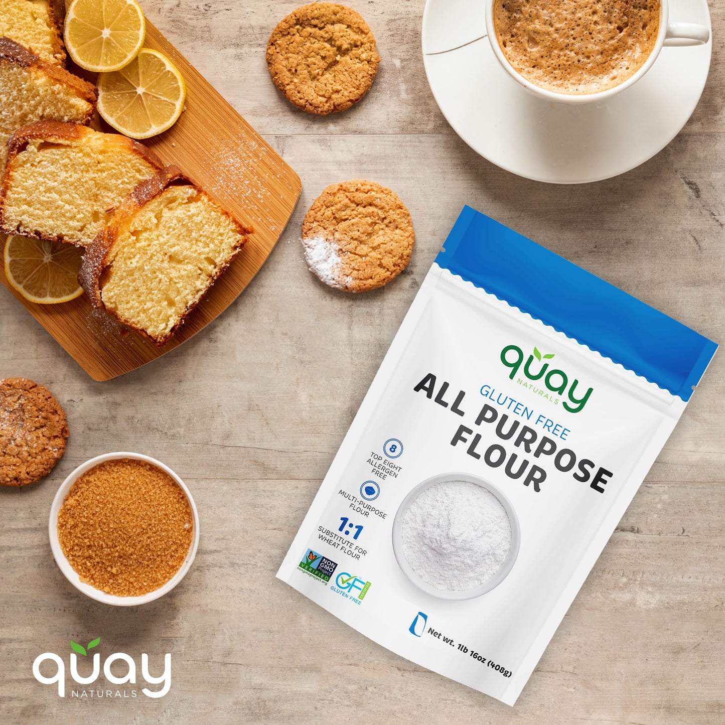 Quay Naturals Organic Gluten Free All Purpose Baking Flour - 2 lbs, No Grit, 1:1 Wheat Substitution, Dairy Free, Non-GMO, Kosher, Made in USA