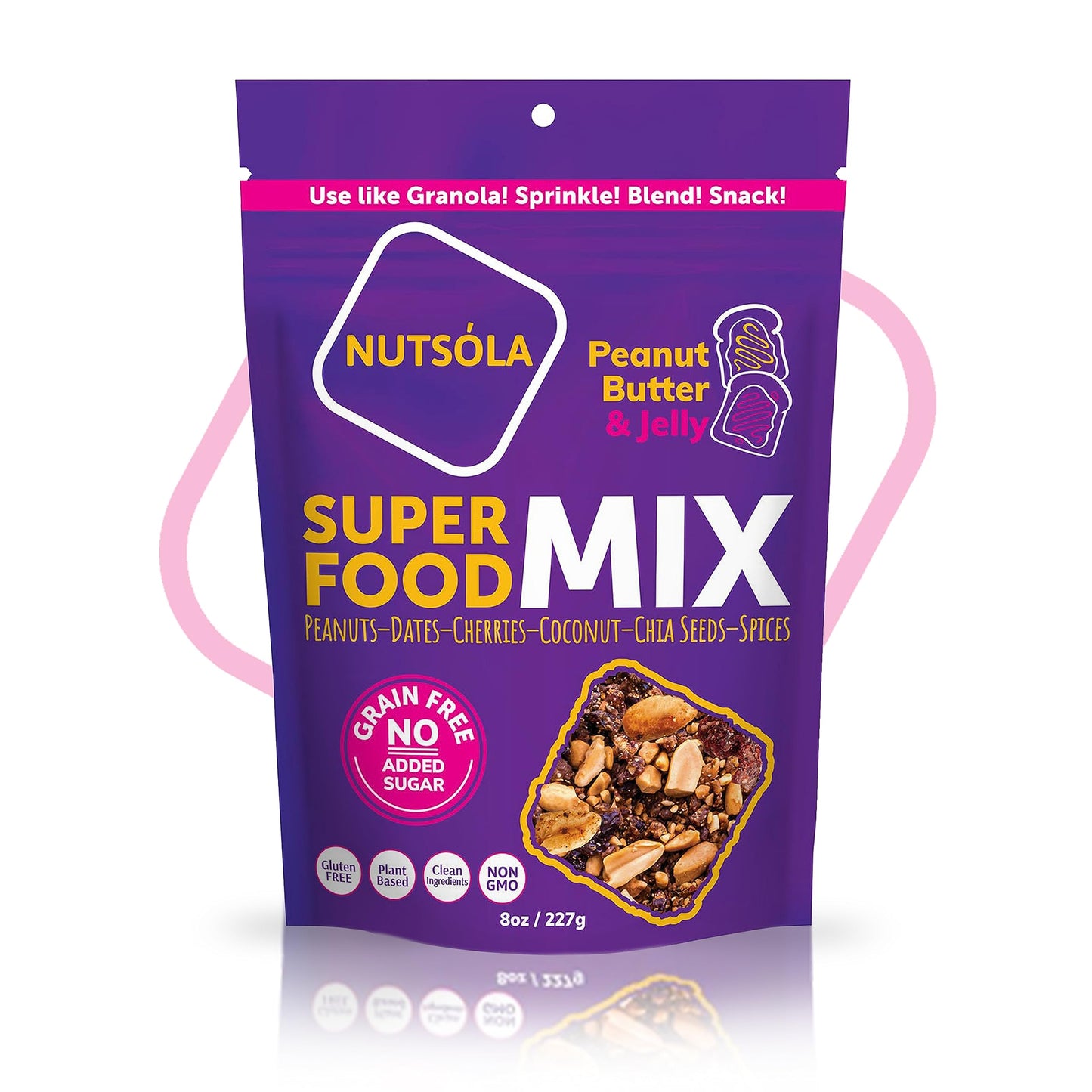 NUTSÓLA Peanut Butter & Jelly Superfood Mix - Gluten Free Snacks & Grain Free Granola Alternative, No Added Sugar, Date Sweetened, Plant Based, Paleo