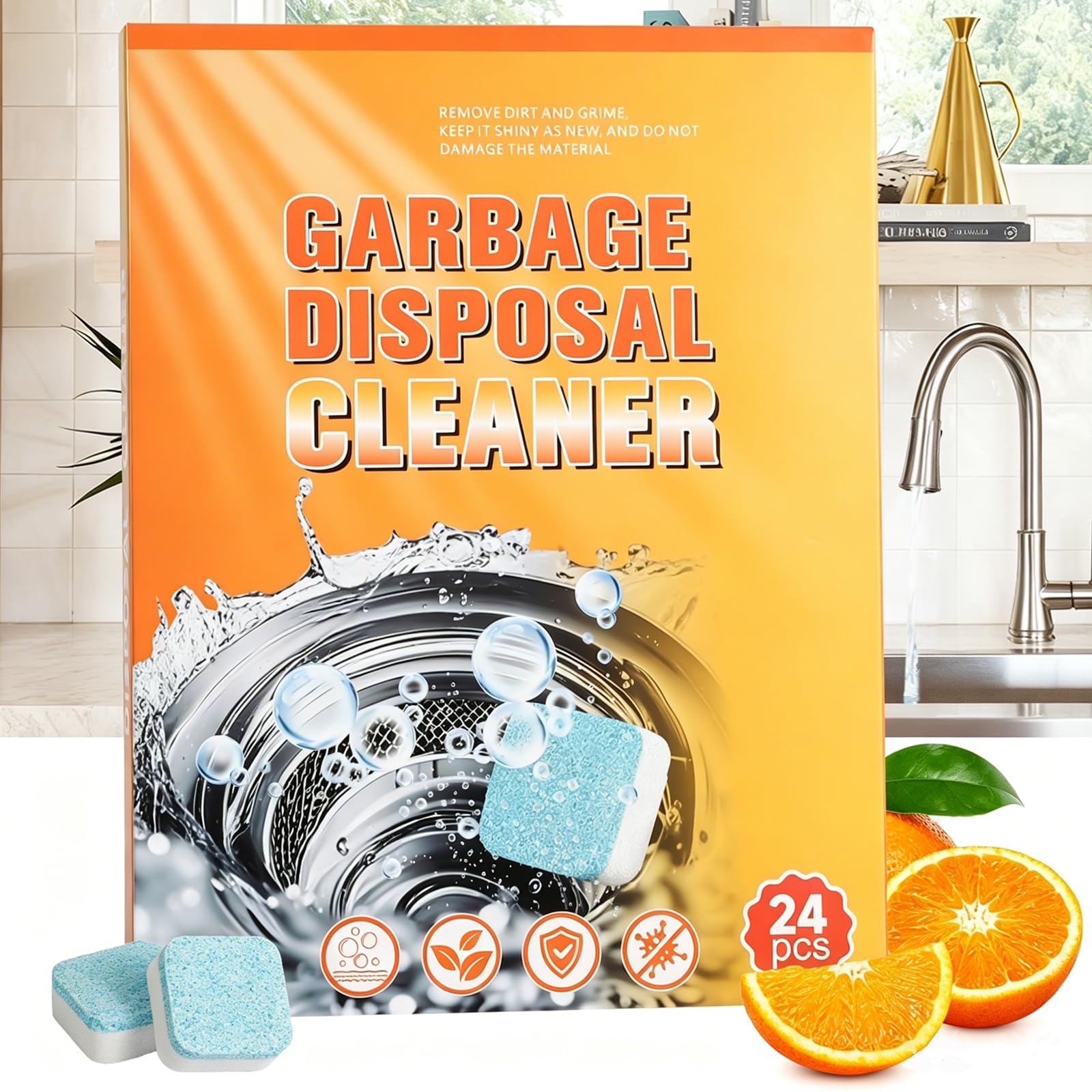 24 Pieces Garbage Disposal Cleaner Tablets, Citrus Scent Deep Cleaning Tablets, Ideal for Kitchen Sinks, Drains and Waste Disposal Units, Dissolve