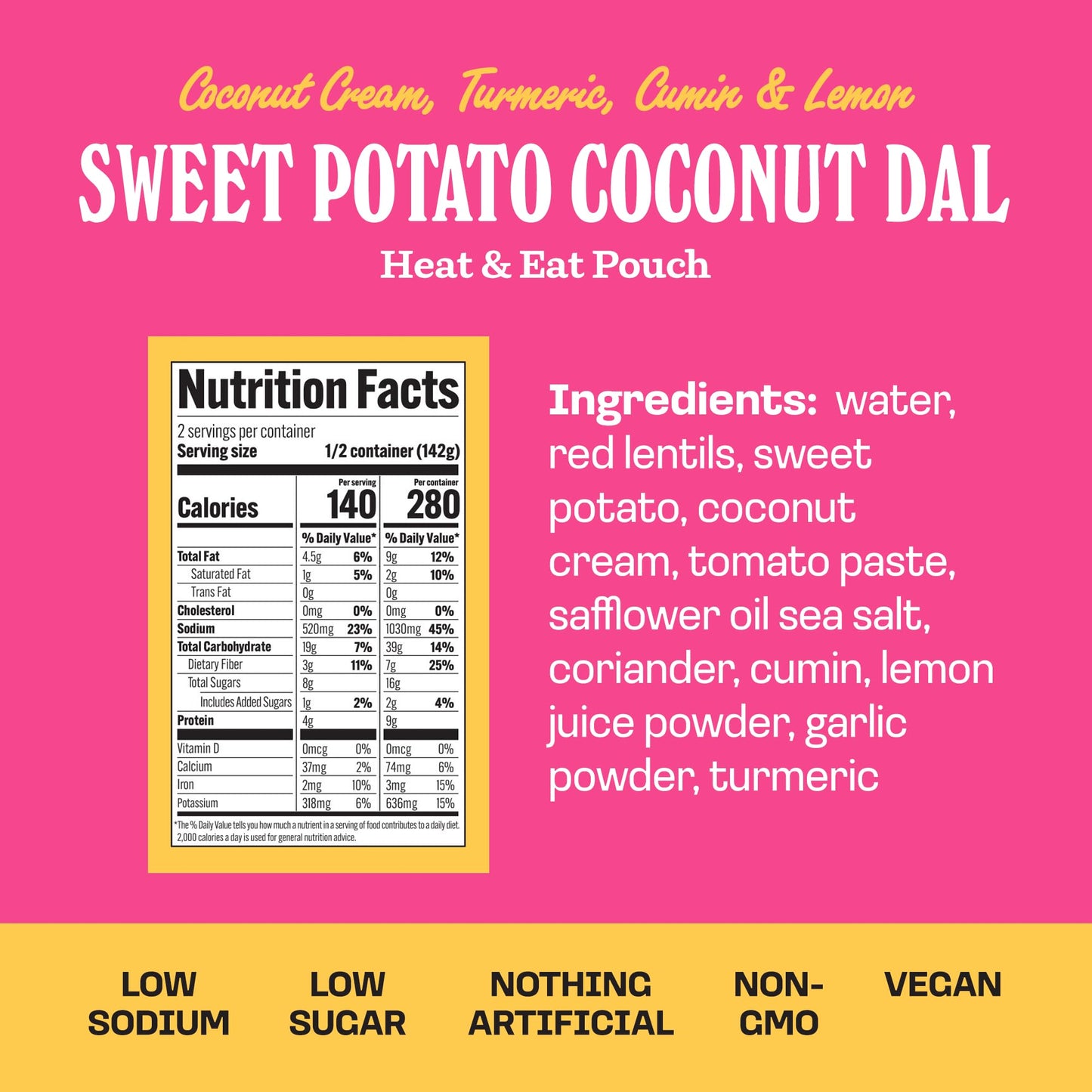 Brooklyn Delhi Sweet Potato Coconut Dal Pouches - Ready to Eat, Microwavable Entree - Vegan, Gluten Free, Non-GMO - 10oz, Pack of 1