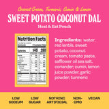 Brooklyn Delhi Sweet Potato Coconut Dal Pouches - Ready to Eat, Microwavable Entree - Vegan, Gluten Free, Non-GMO - 10oz, Pack of 1