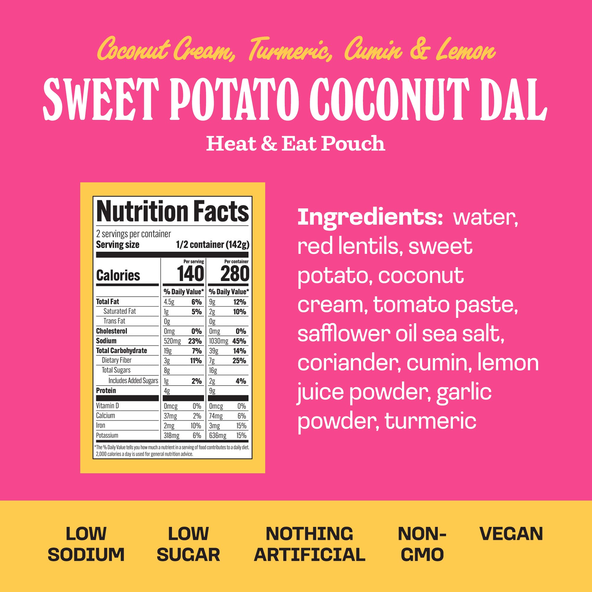 Brooklyn Delhi Sweet Potato Coconut Dal Pouches - Ready to Eat, Microwavable Entree - Vegan, Gluten Free, Non-GMO - 10oz, Pack of 1