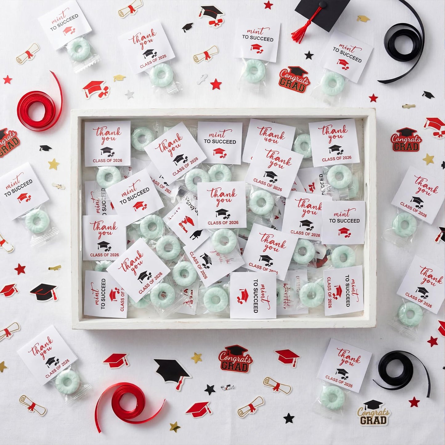 Humyoun 200 Pcs Class of 2026 Mint Stickers Graduation Mint Label Graduation Candy Favor Individually Wrap Mints Thank You Sticker for 2026 End