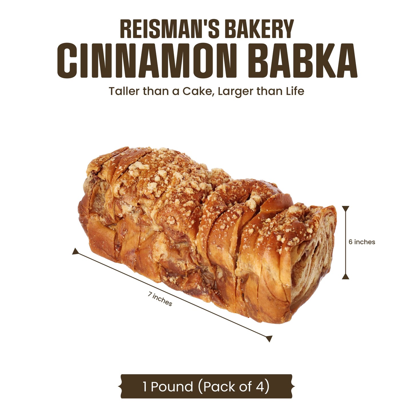 Reisman's Bakery Cinnamon Babka Cake, Fresh Dessert, Nut-Free and Dairy-Free Cinnamon Cake, OU Kosher-Certified Babka Bread, 1 lb, Pack of 4