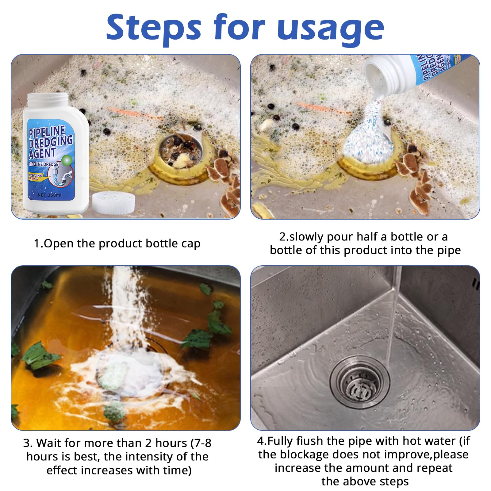 Pipeline Dredging Agent-Drain Clog Remover, 350ml Kitchen Unblocker,Powerful Pipe Unclogger Powerful Sink,Unclog Toilet Clog And Kitchen Sink Pipe