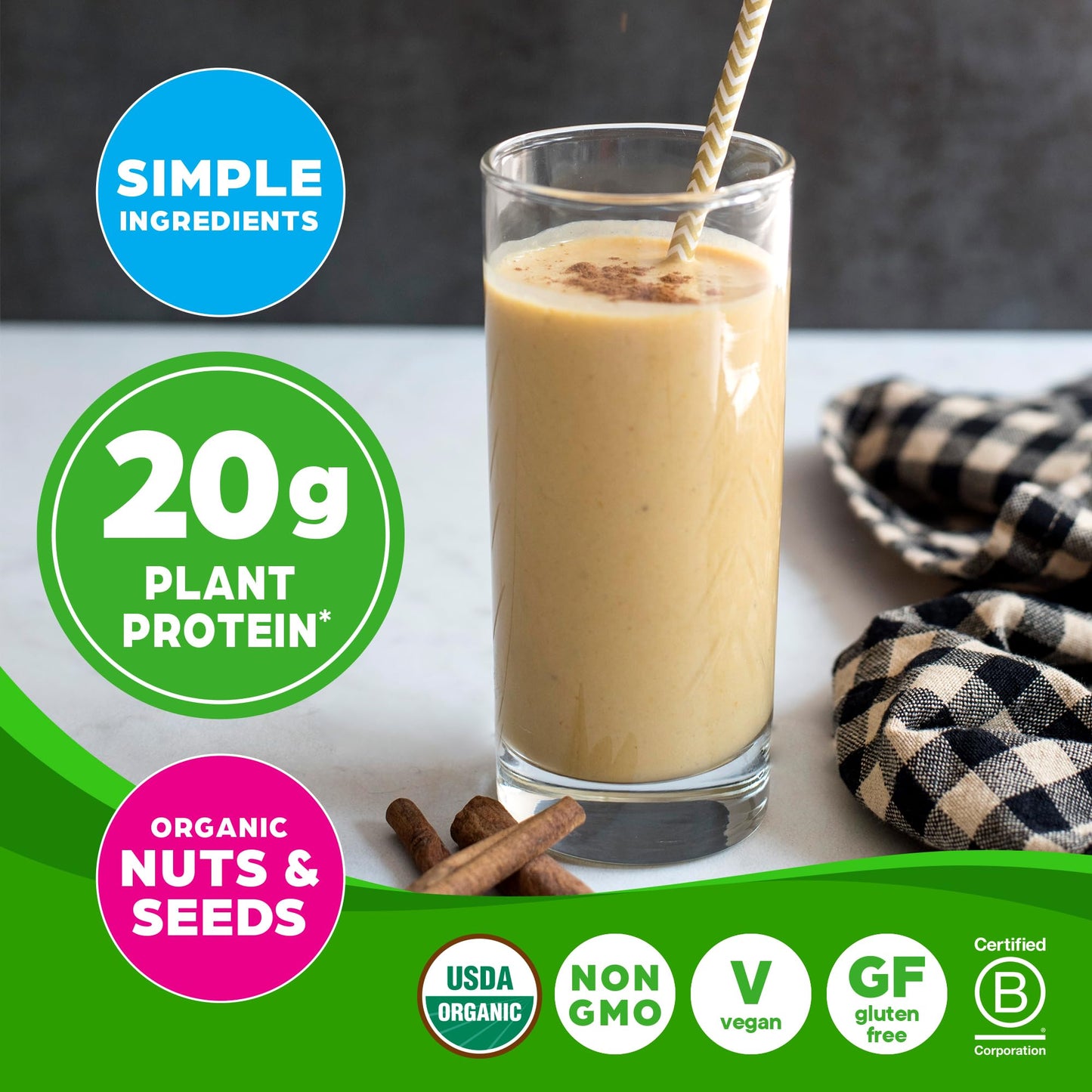 Orgain Organic Simple Vegan Protein Powder, Vanilla - 20g Plant Based Protein, Made with less Ingredients, No Artificial Sweeteners, Gluten Free, No