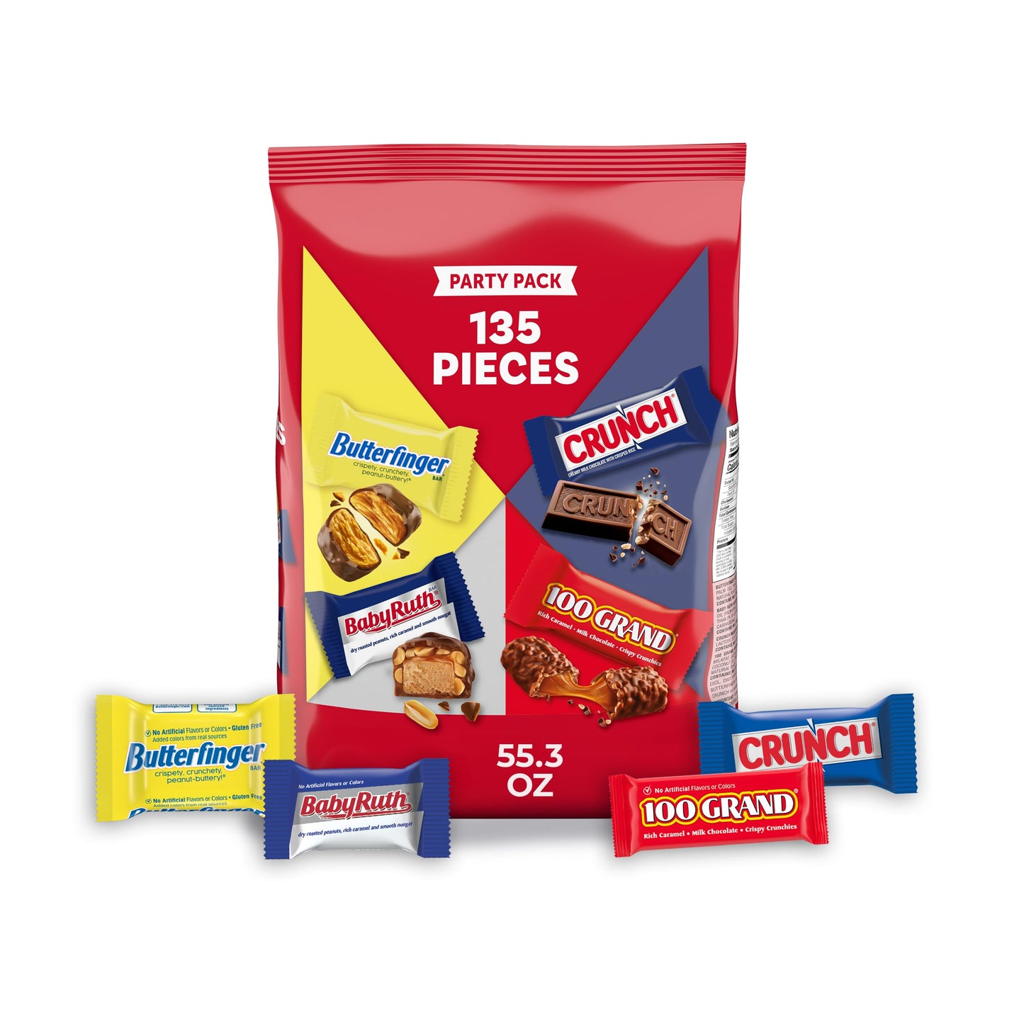 Assorted Butterfinger, Crunch, and Baby Ruth Mini Chocolates, 135 count Party Pack, 55.3 oz