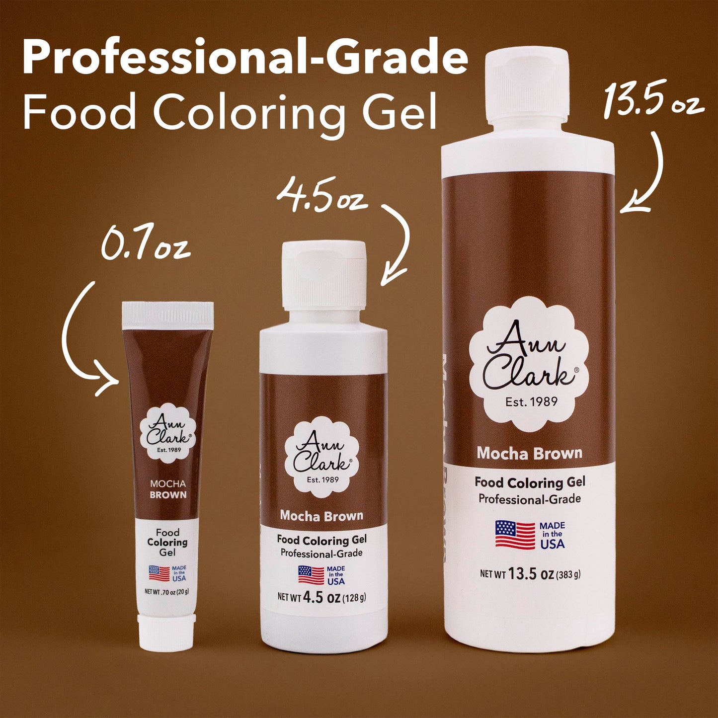 Ann Clark Mocha Brown Food Coloring Gel Large 4.5 oz Professional Grade Made in USA