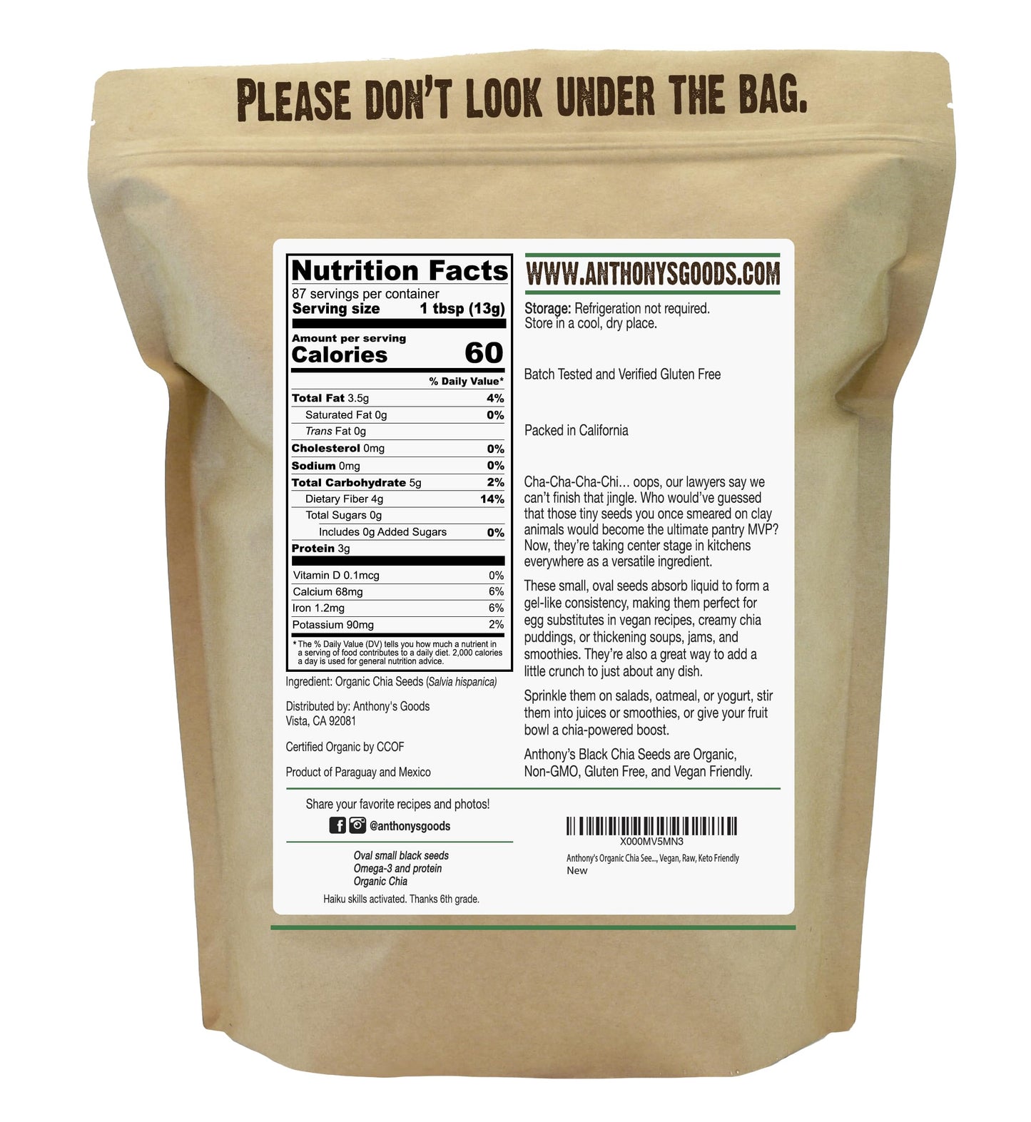 Anthony's Organic Chia Seeds, 2.5 lb, Gluten Free, Vegan, Keto Friendly