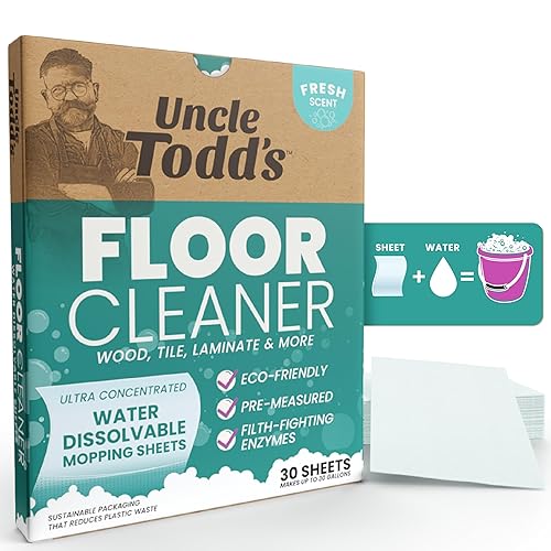 Uncle Todd's Ultra Concentrated Floor Cleaner For Mopping: 30 Natural, 100% Dissolvable Sheets for Mopping - Hardwood & Wood Floor Cleaner