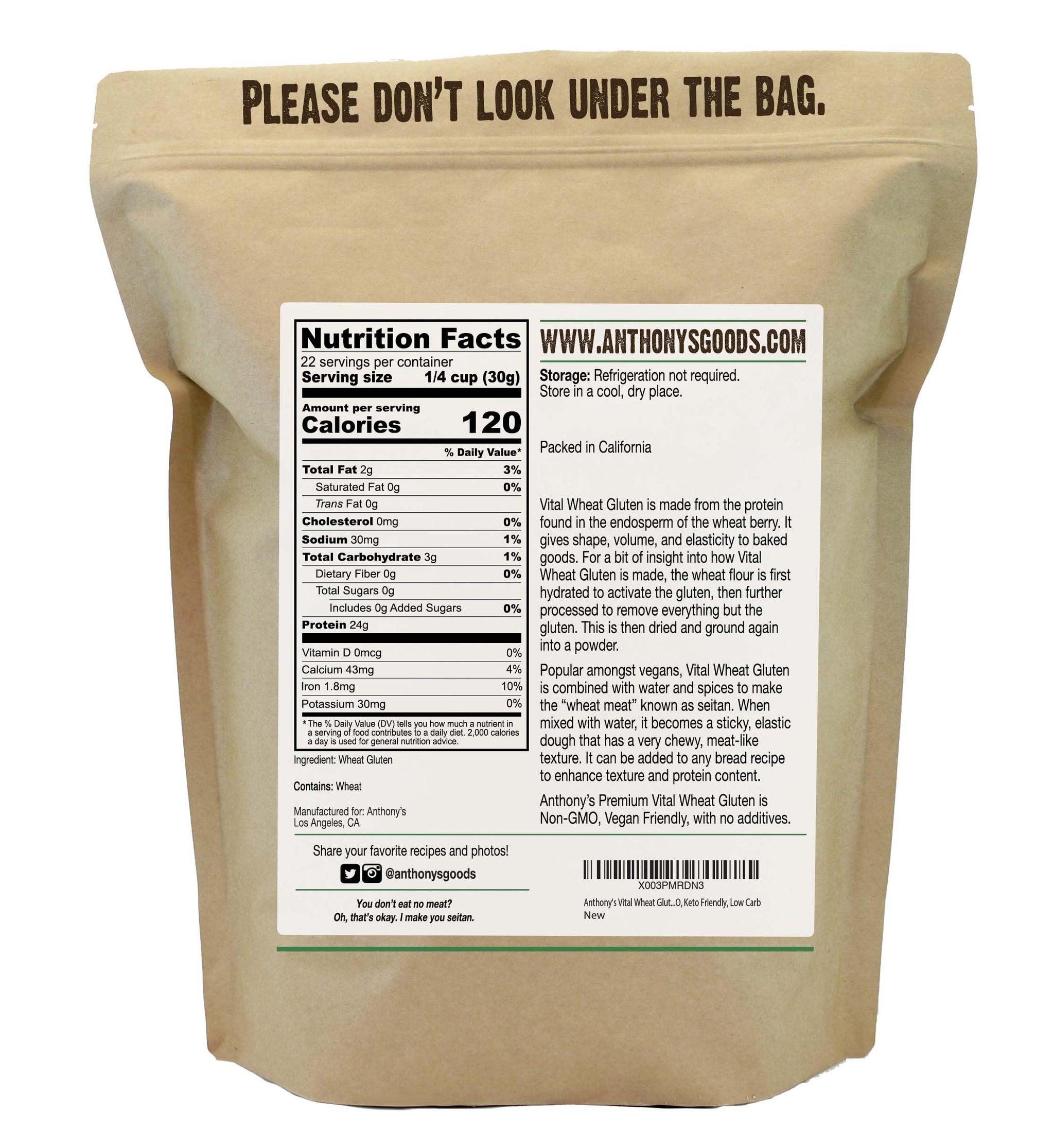 Anthony's Vital Wheat Gluten, 1.5 lb, High in Protein Flour, Vegan, Non GMO, Keto Friendly, Low Carb