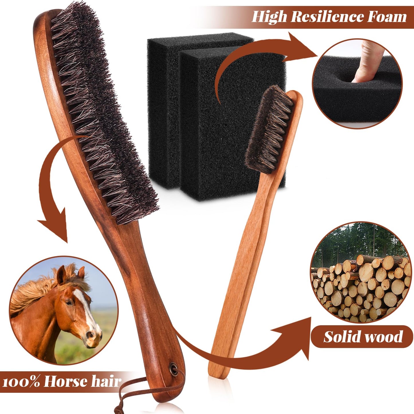 4 Pcs Horsehair Felt Hat Brush Kit with Cleaning Sponge Cowboy Clean Hat Wood Fedora Hat Cleaning Set Baseball Cap Lint Brush Remove Dust for Hair