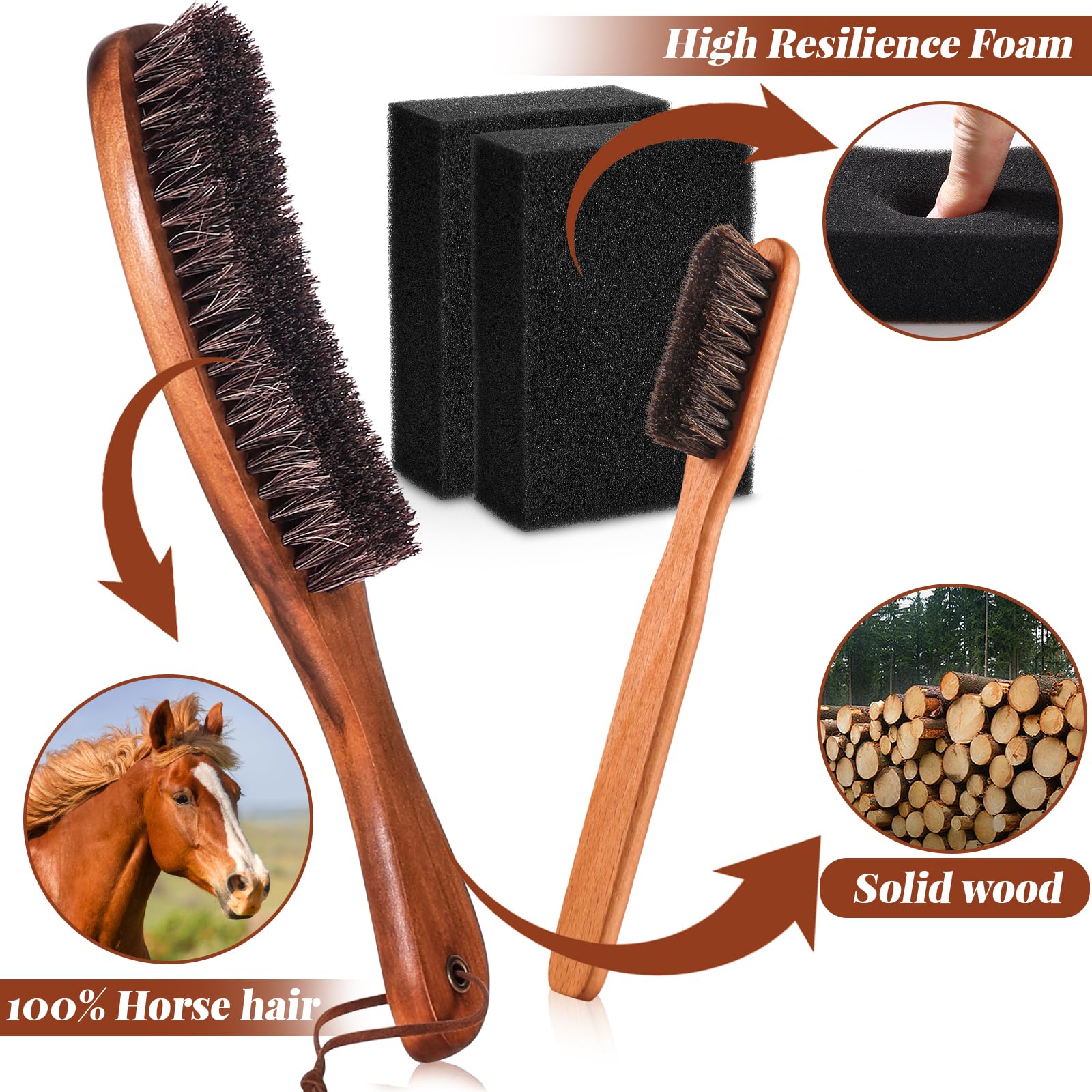 4 Pcs Horsehair Felt Hat Brush Kit with Cleaning Sponge Cowboy Clean Hat Wood Fedora Hat Cleaning Set Baseball Cap Lint Brush Remove Dust for Hair