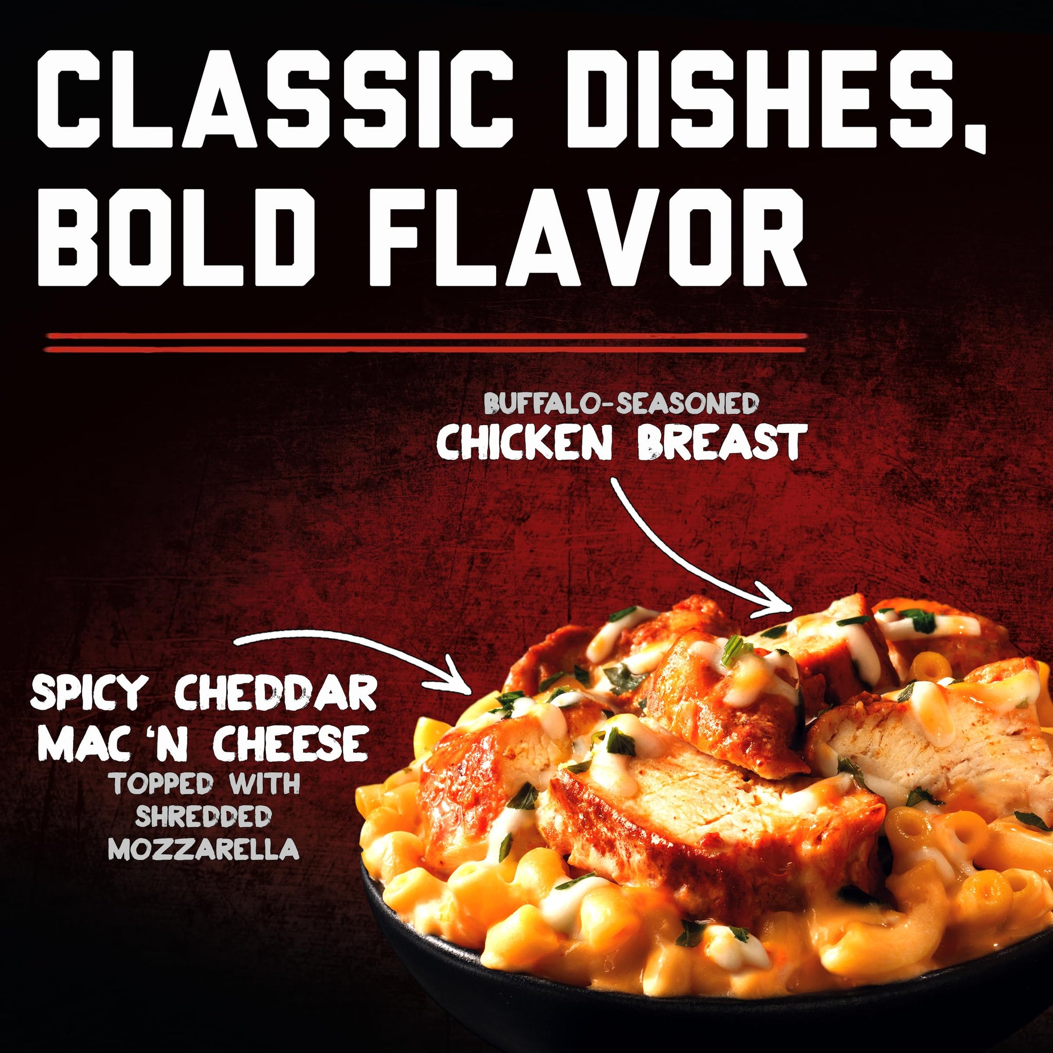 Banquet Mega Bowls Buffalo-Style Chicken Mac 'N Cheese, Convenient Microwave Meal for One, Frozen Meal, 14 OZ