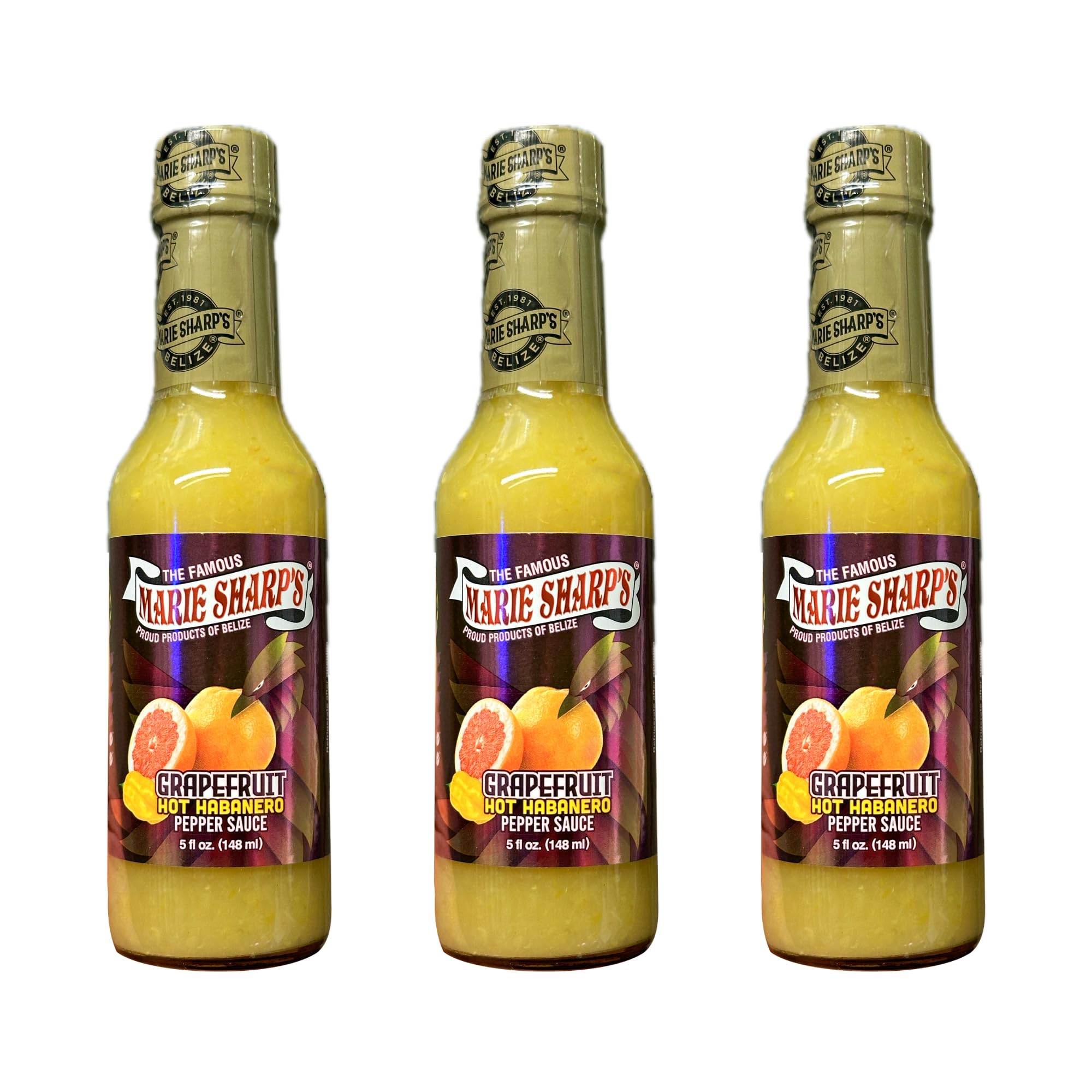 Marie Sharp’s Grapefruit Hot Habanero Pepper Sauce, 5 oz | Belizean Hot Sauce with Fresh Grapefruit & Habanero Peppers | Tangy Citrus Heat |